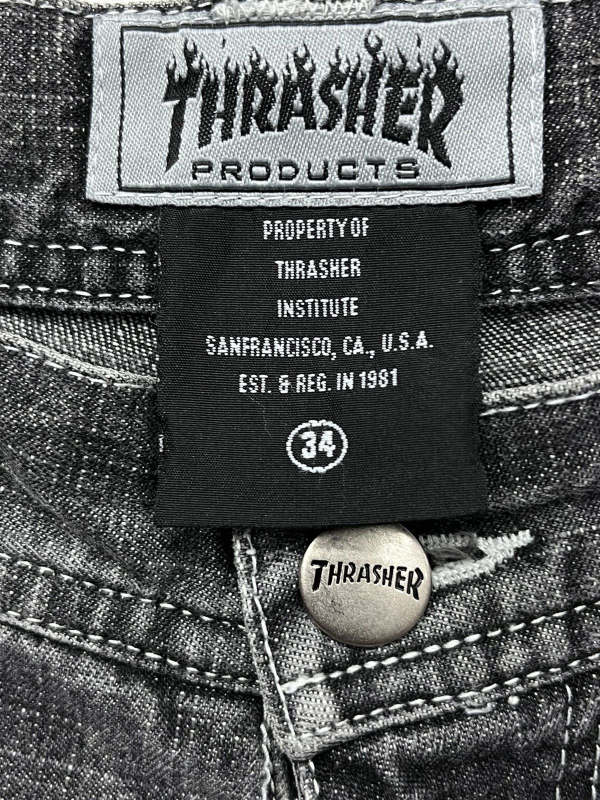 Thrasher 🔥RARE VTG💥SKATE & DESTROY THRASHER Skateboard Baggy Jeans Size US 33 - 9 Thumbnail