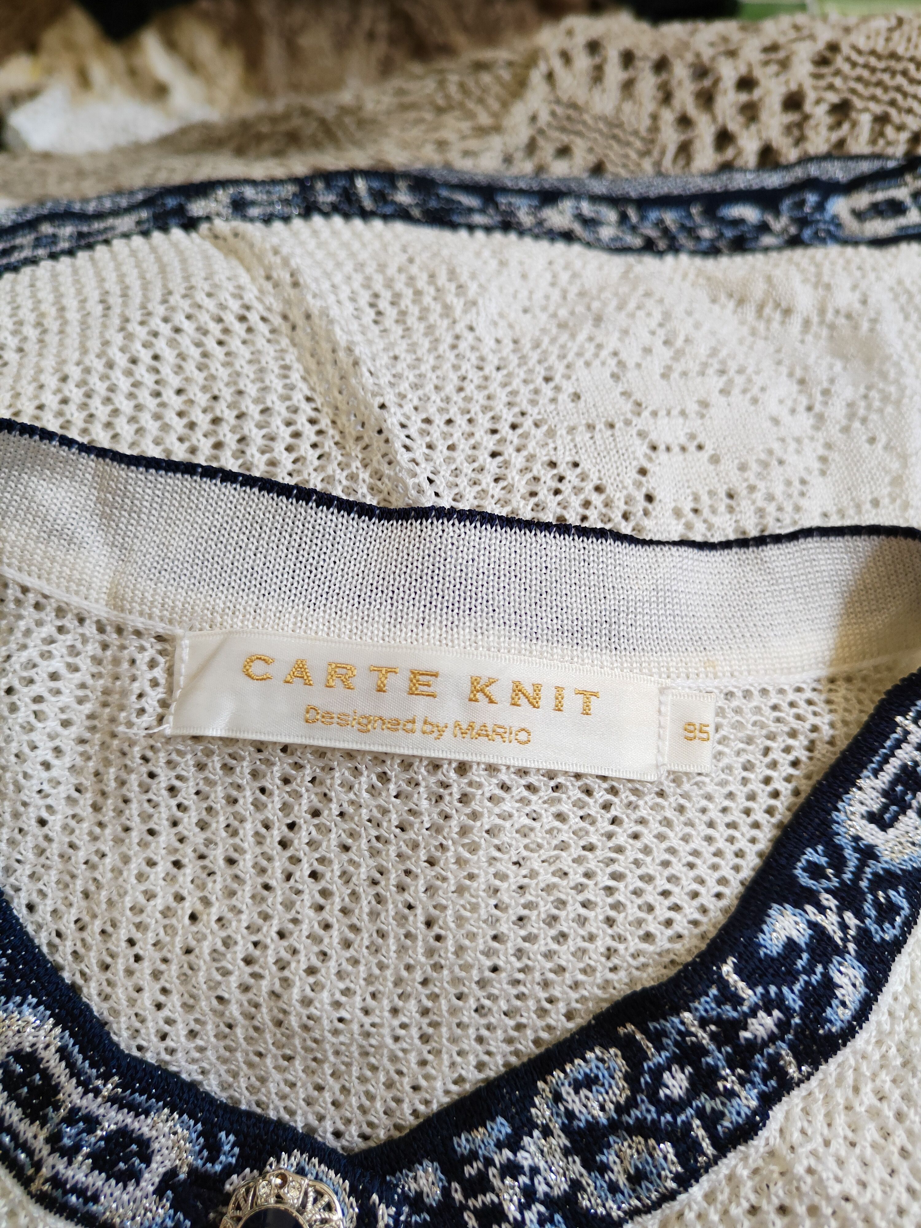 Japanese Brand Carte Knit-Mario Cream/Blue Crochet Meshnet Cardigan #S996 Size L / US 10 / IT 46 - 12 Thumbnail