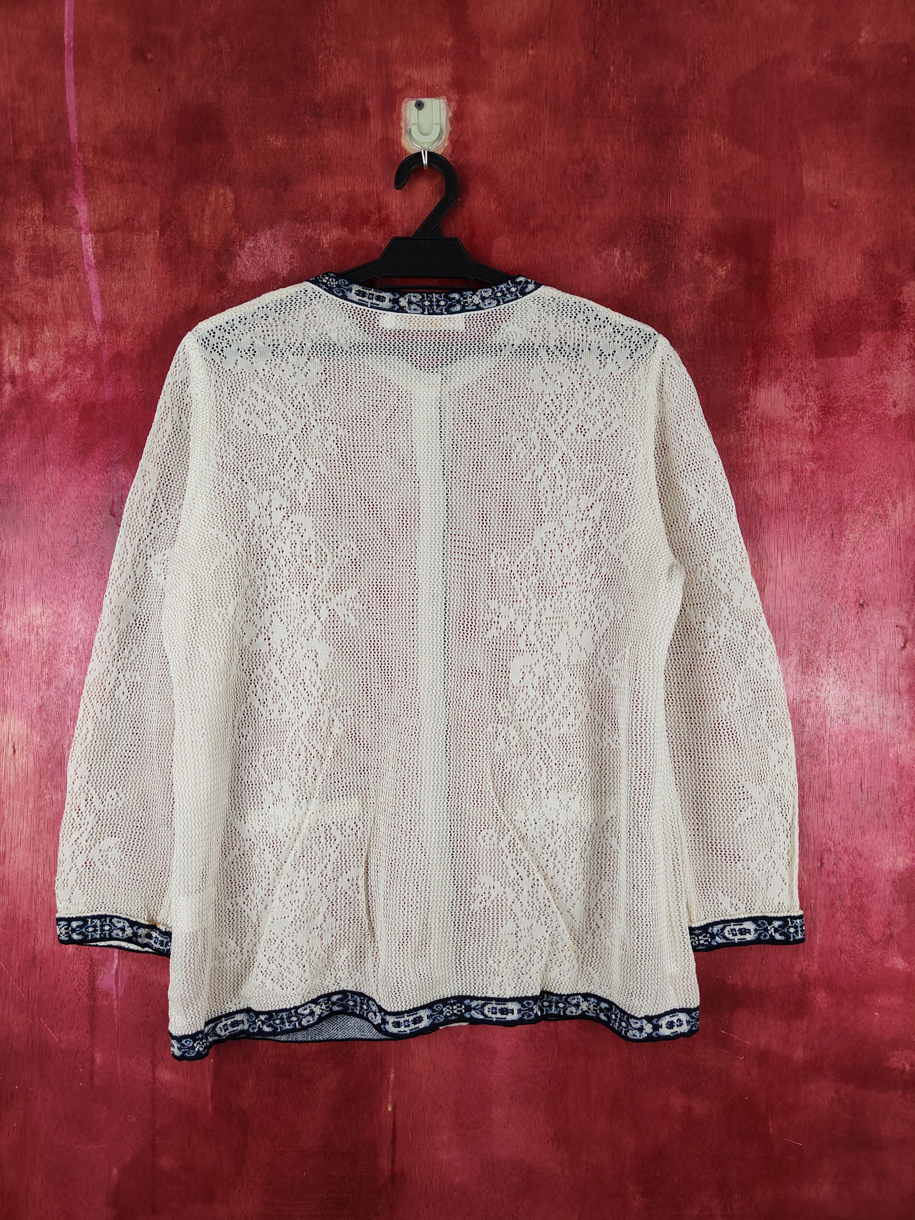 Japanese Brand Carte Knit-Mario Cream/Blue Crochet Meshnet Cardigan #S996 Size L / US 10 / IT 46 - 8 Thumbnail