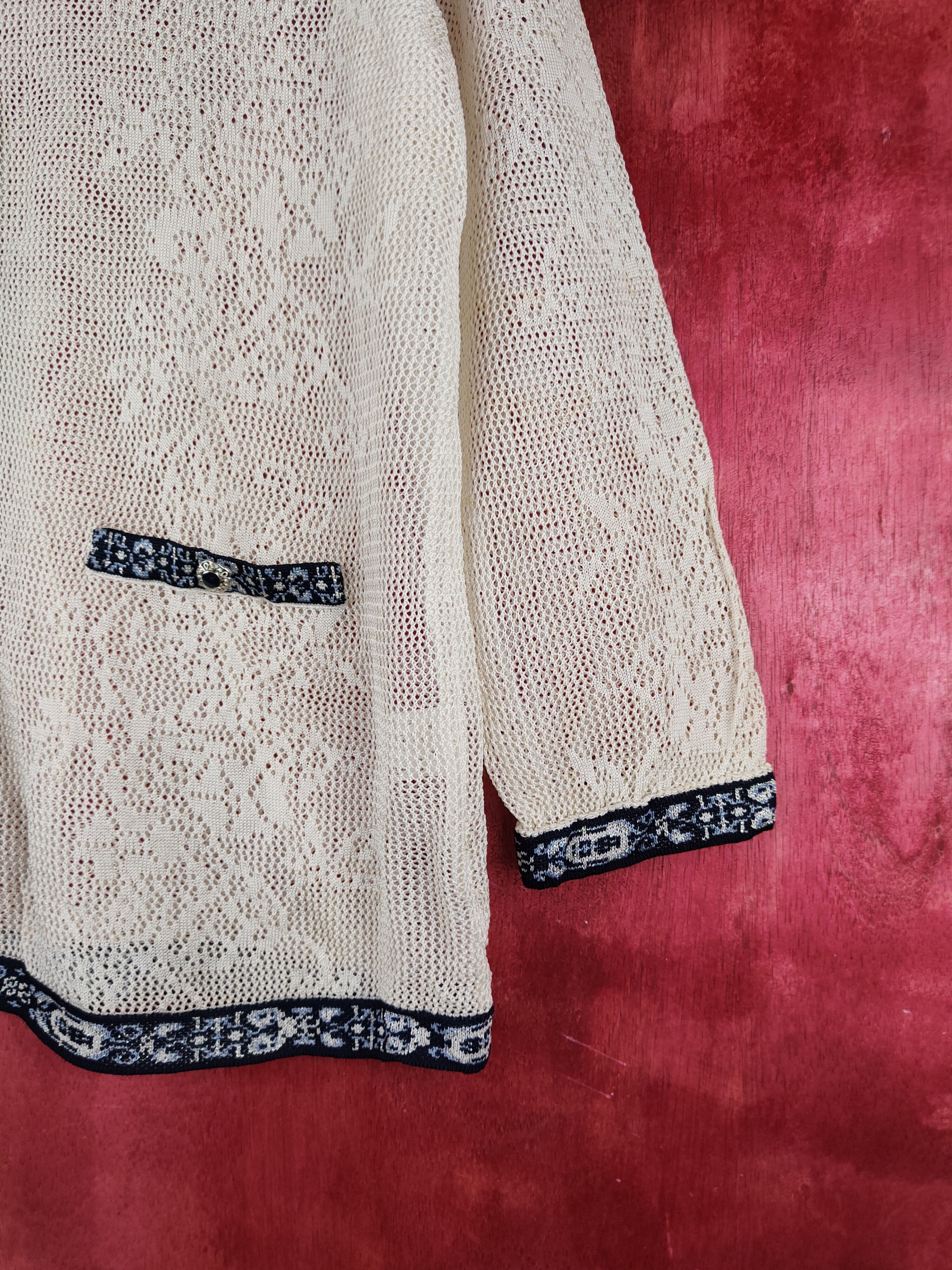 Japanese Brand Carte Knit-Mario Cream/Blue Crochet Meshnet Cardigan #S996 Size L / US 10 / IT 46 - 7 Thumbnail
