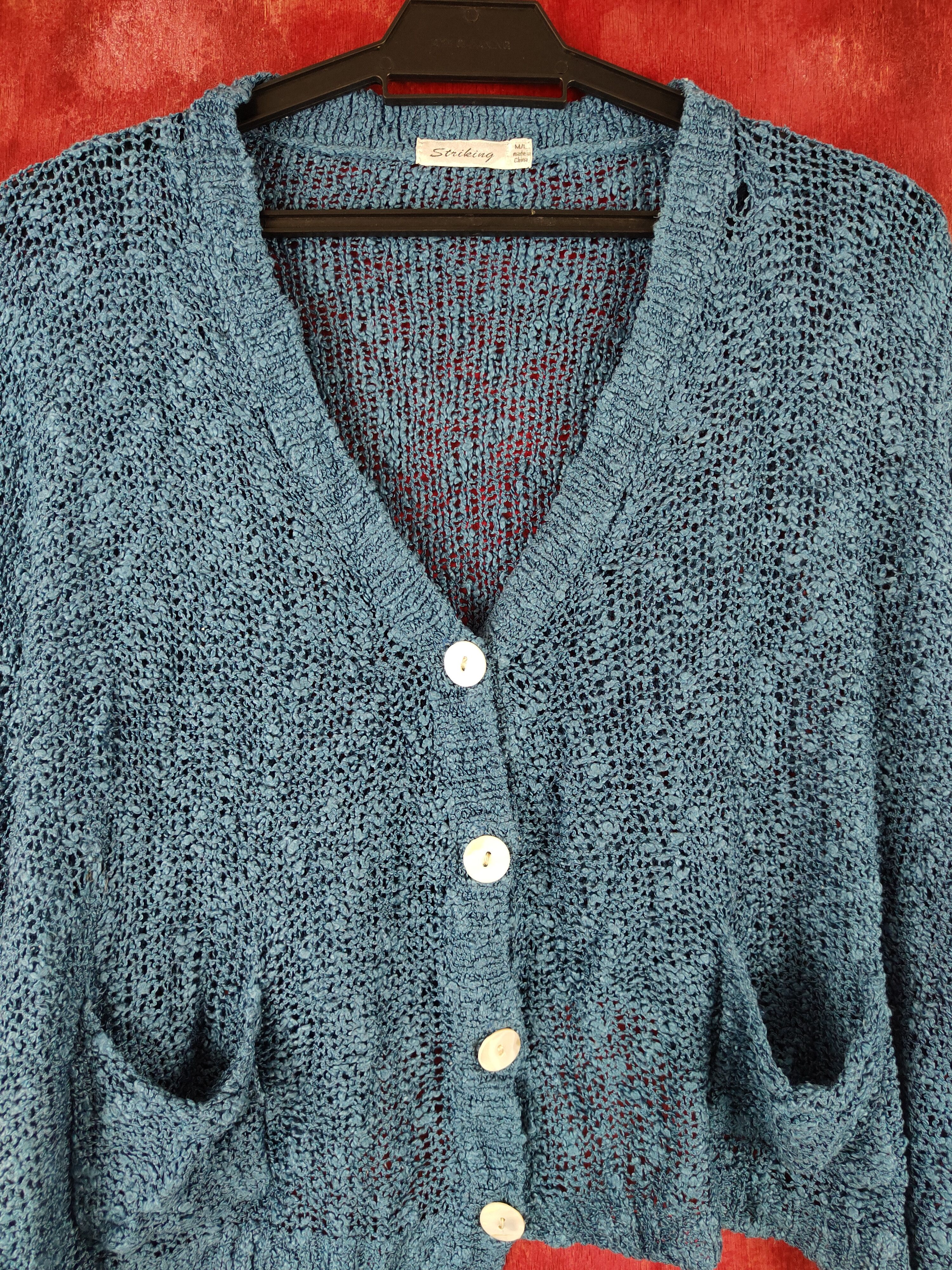 Homespun Knitwear Striking Blue Crochet Meshnet Knitwear Crop Tops #S989 Size L / US 10 / IT 46 - 2 Thumbnail