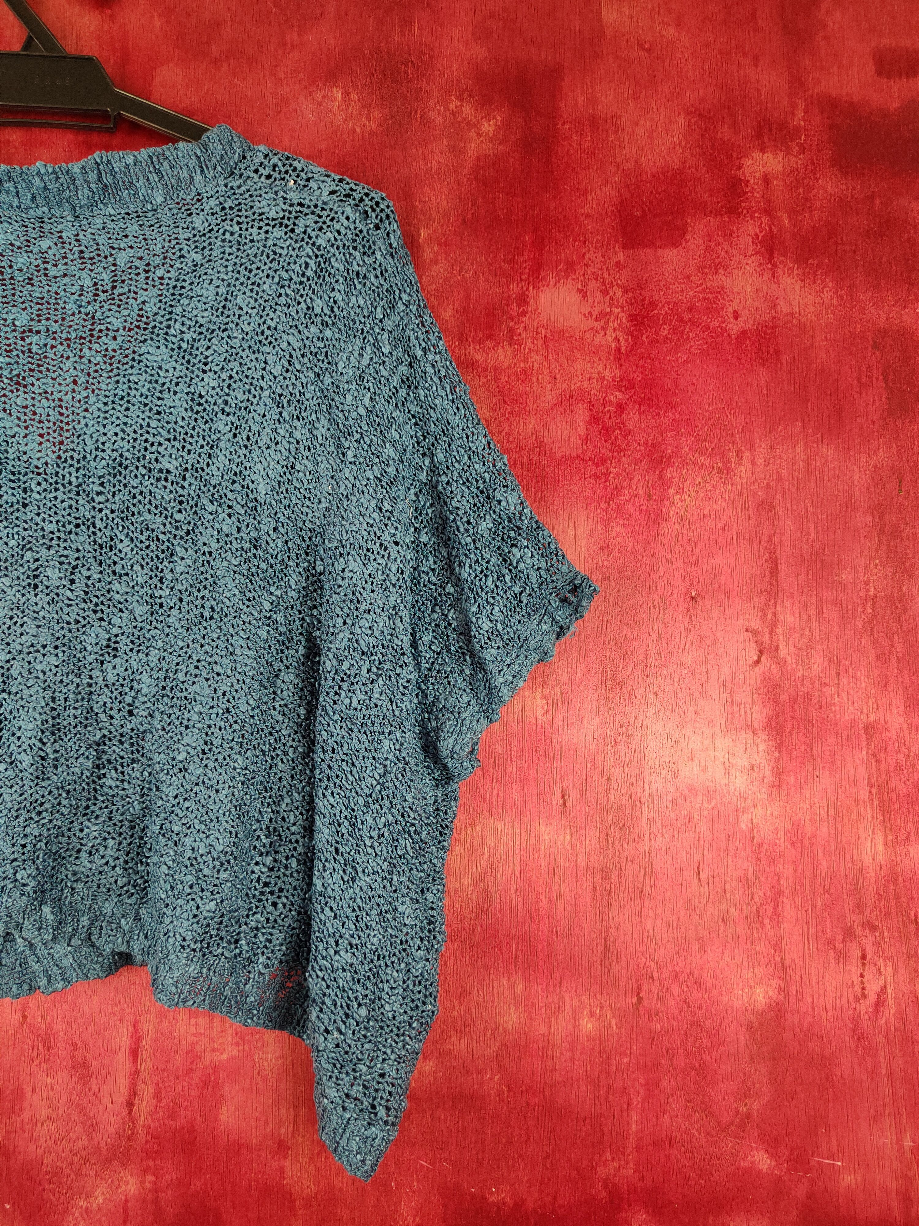 Homespun Knitwear Striking Blue Crochet Meshnet Knitwear Crop Tops #S989 Size L / US 10 / IT 46 - 10 Thumbnail
