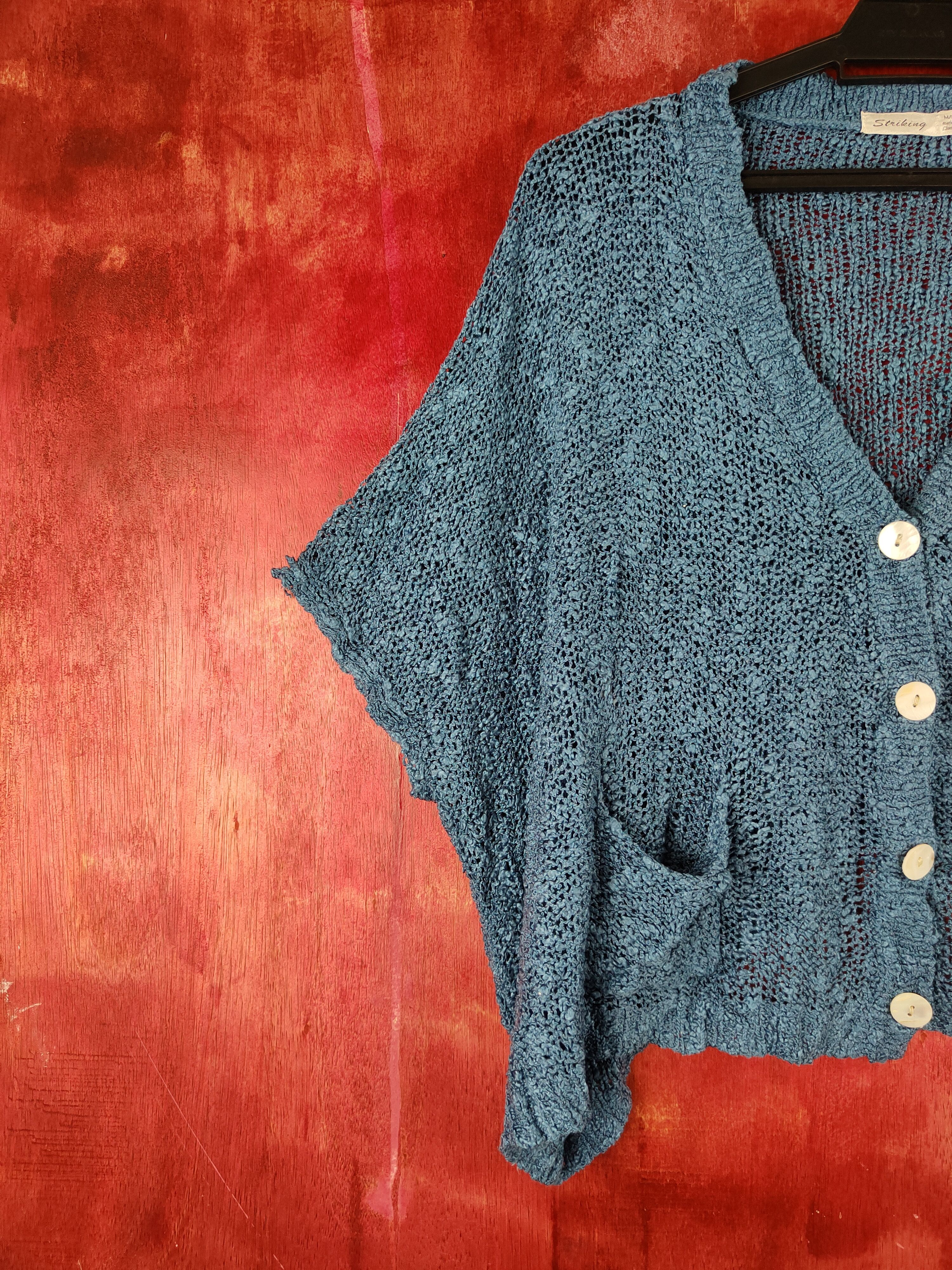 Homespun Knitwear Striking Blue Crochet Meshnet Knitwear Crop Tops #S989 Size L / US 10 / IT 46 - 3 Thumbnail