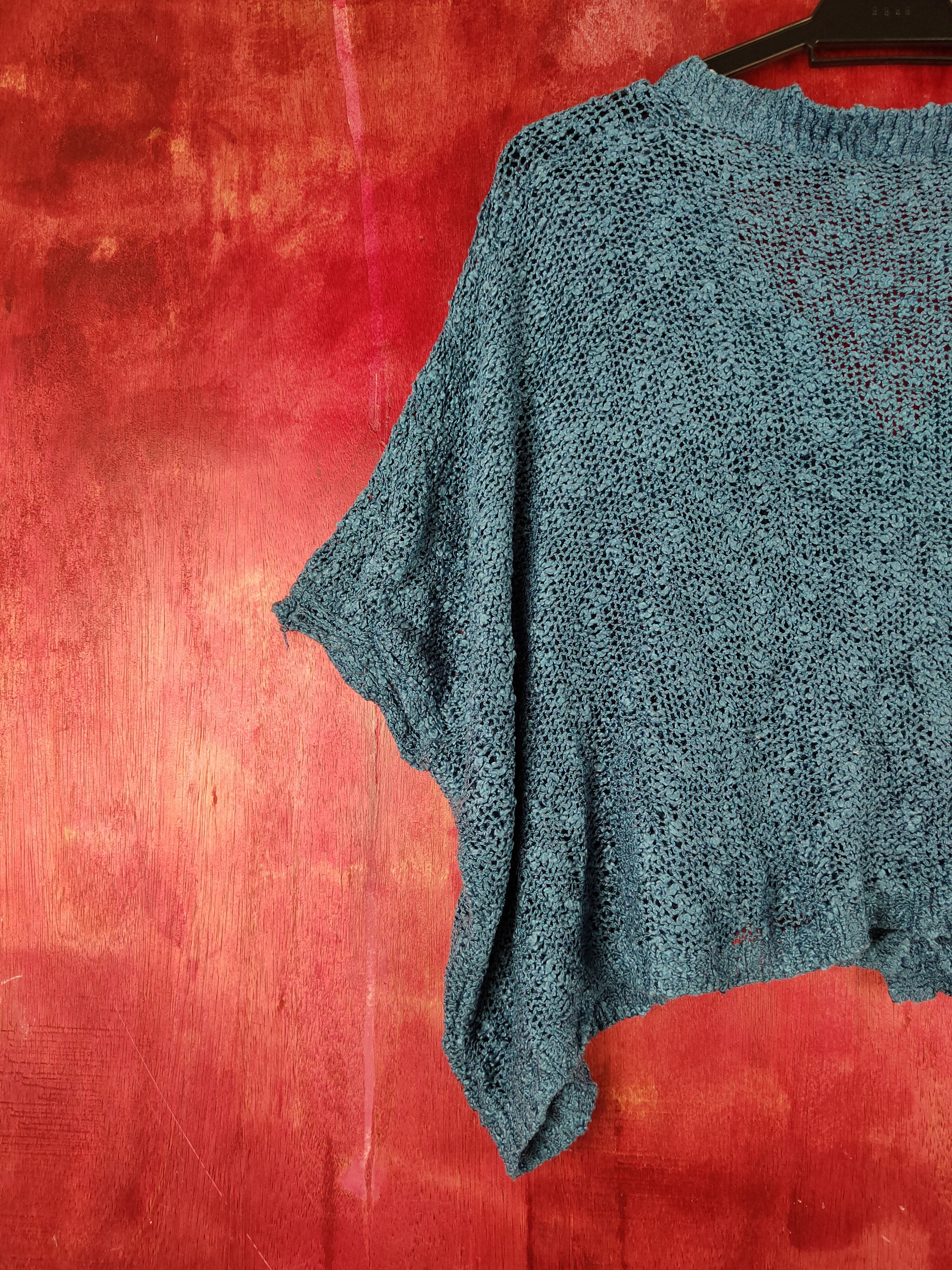 Homespun Knitwear Striking Blue Crochet Meshnet Knitwear Crop Tops #S989 Size L / US 10 / IT 46 - 9 Thumbnail