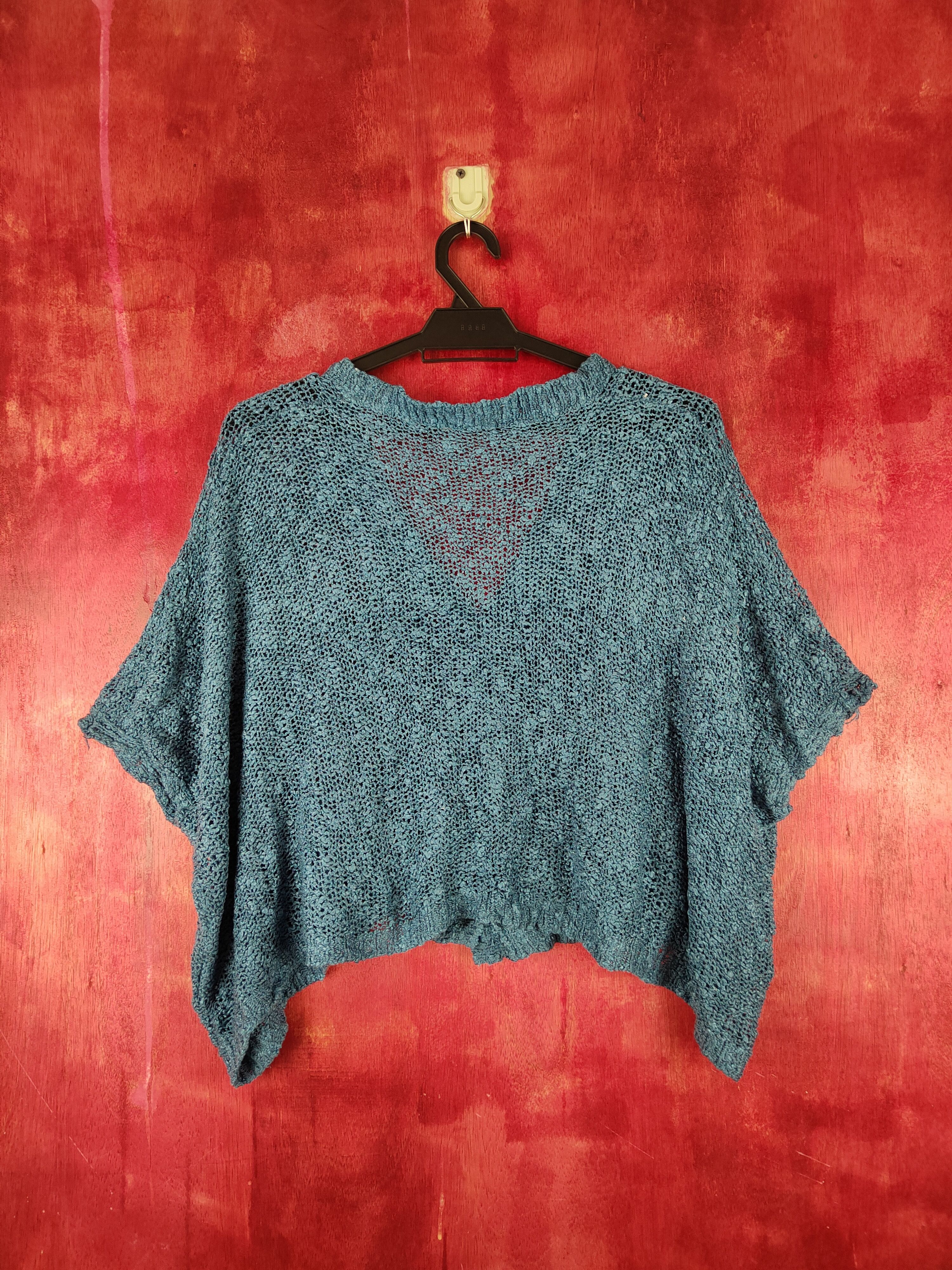 Homespun Knitwear Striking Blue Crochet Meshnet Knitwear Crop Tops #S989 Size L / US 10 / IT 46 - 8 Thumbnail