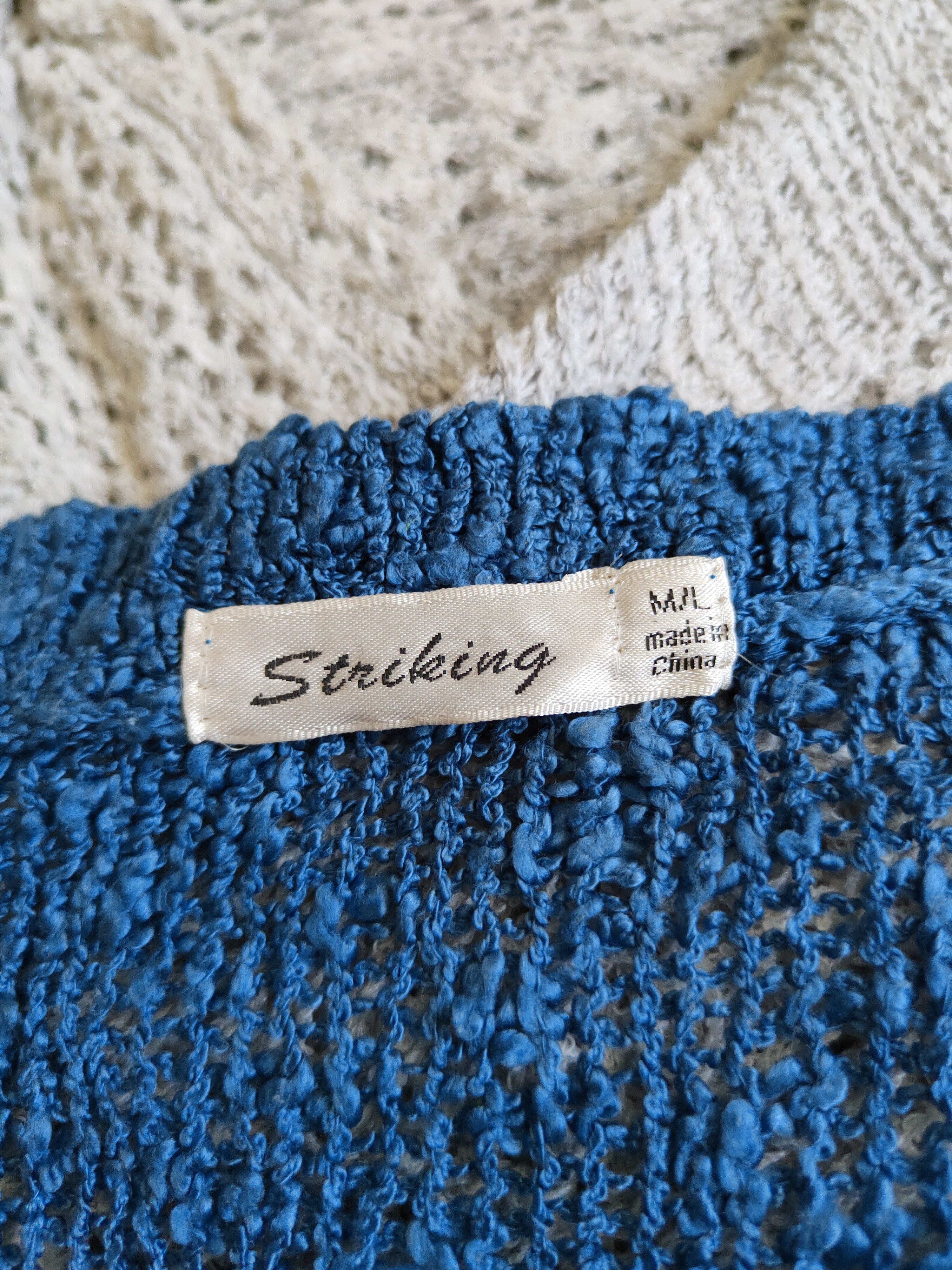 Homespun Knitwear Striking Blue Crochet Meshnet Knitwear Crop Tops #S989 Size L / US 10 / IT 46 - 12 Thumbnail