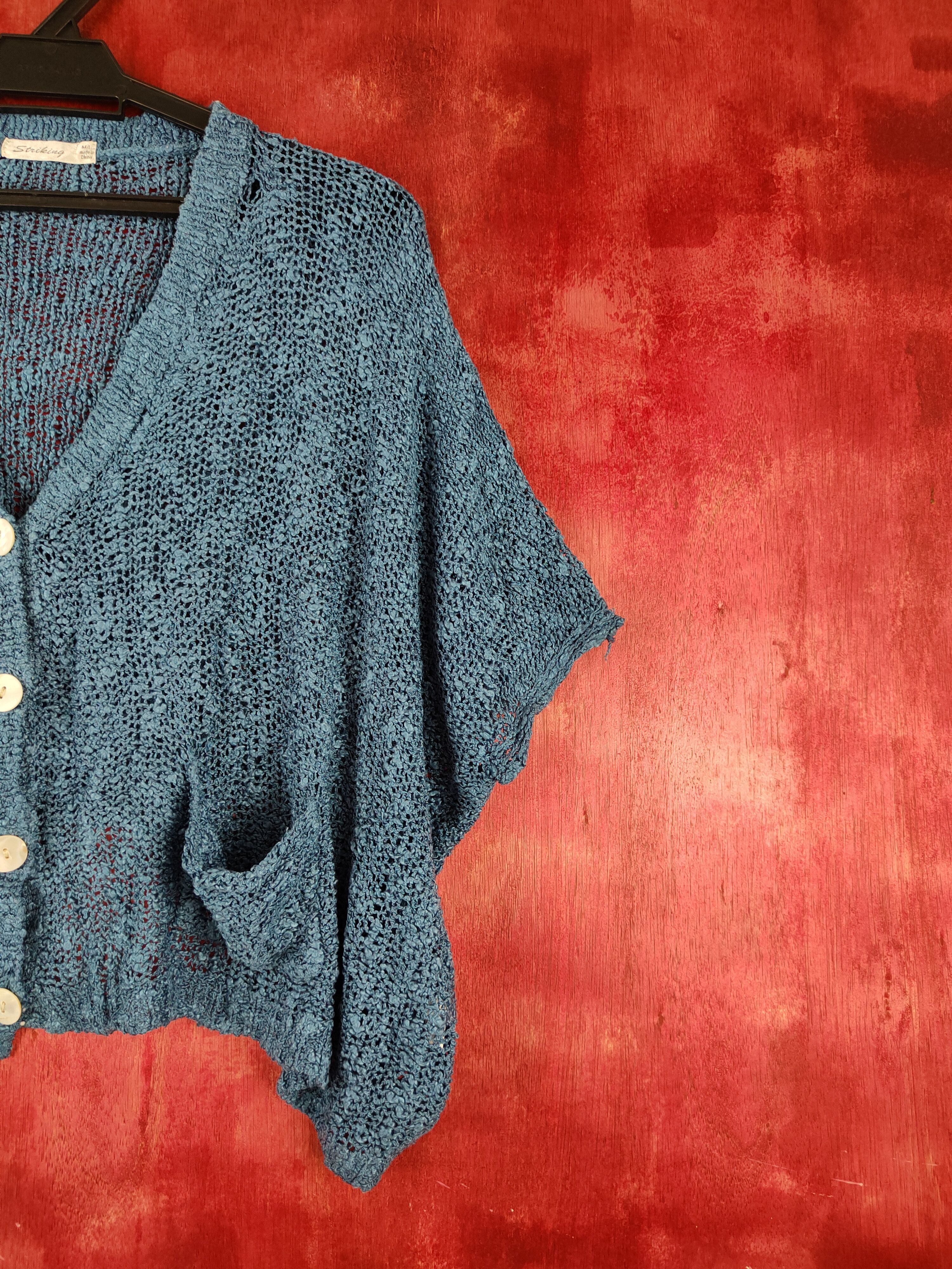Homespun Knitwear Striking Blue Crochet Meshnet Knitwear Crop Tops #S989 Size L / US 10 / IT 46 - 6 Thumbnail