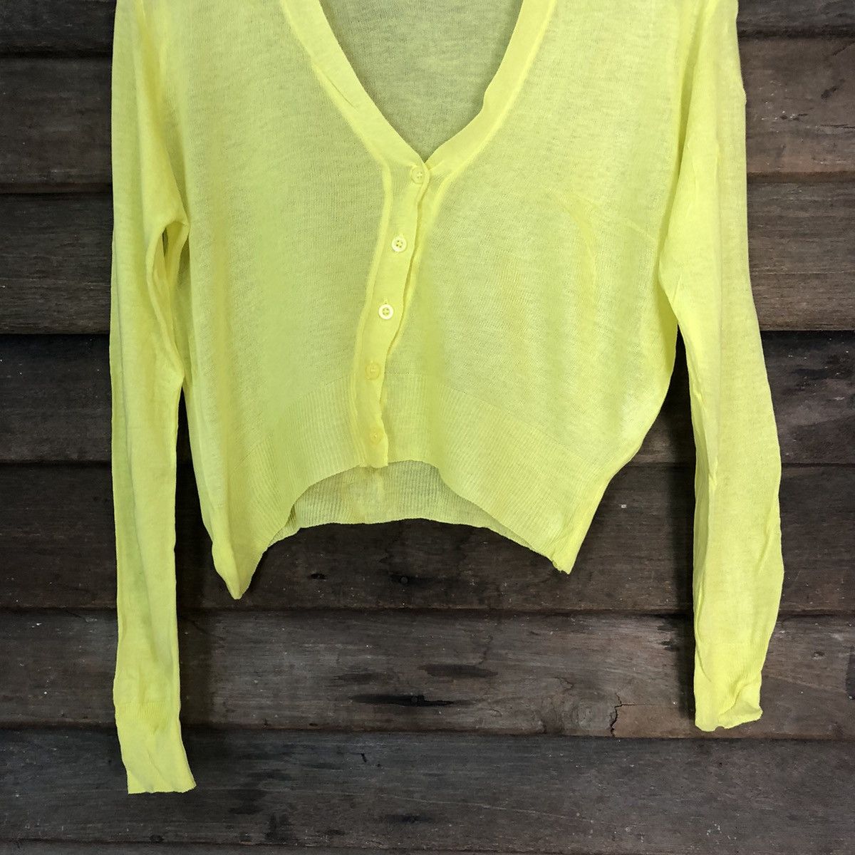 Homespun Knitwear Flower Corole Yellow crochet meshnet knitwear Cardigan #7251 Size S / US 4 / IT 40 - 3 Thumbnail