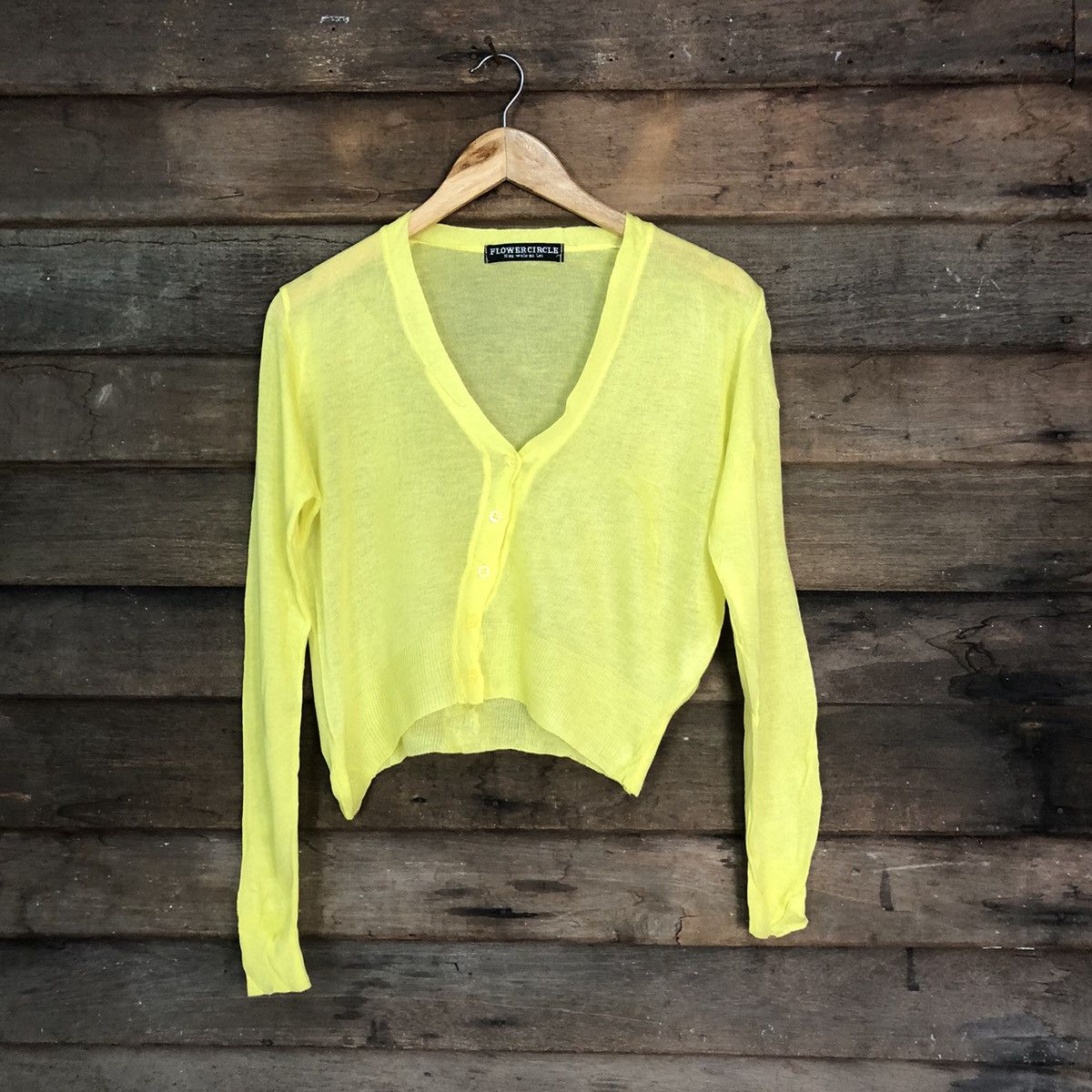 Homespun Knitwear Flower Corole Yellow crochet meshnet knitwear Cardigan #7251 Size S / US 4 / IT 40 - 1 Thumbnail