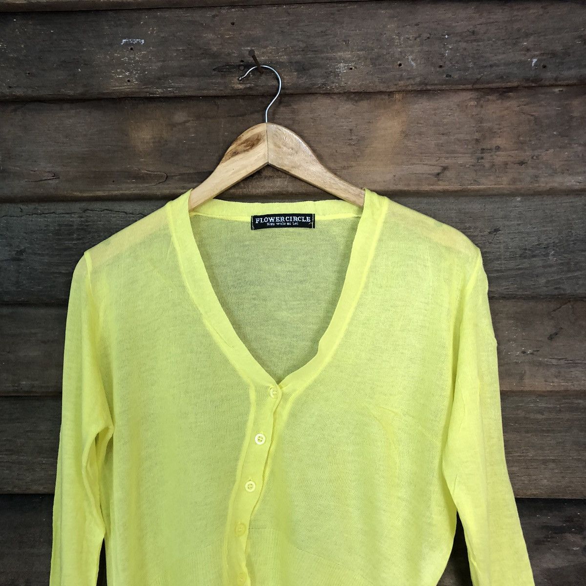 Homespun Knitwear Flower Corole Yellow crochet meshnet knitwear Cardigan #7251 Size S / US 4 / IT 40 - 2 Thumbnail