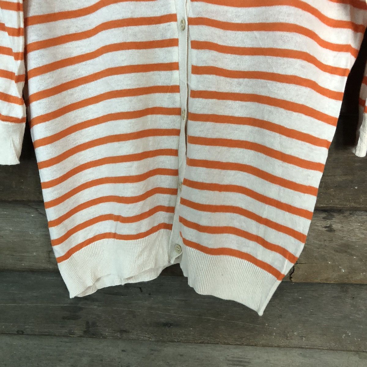 Japanese Brand × OVER THE STRiPES Cutie Blonde Stripe Orange Cardigan knitwear #7241 Size L / US 10 / IT 46 - 6 Thumbnail