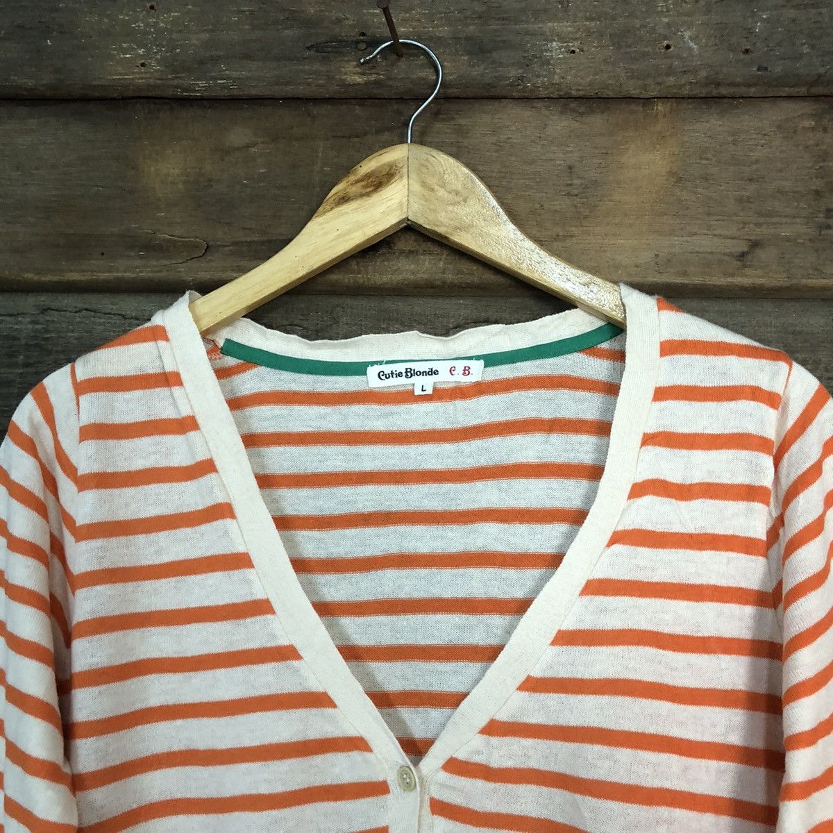 Japanese Brand × OVER THE STRiPES Cutie Blonde Stripe Orange Cardigan knitwear #7241 Size L / US 10 / IT 46 - 4 Thumbnail