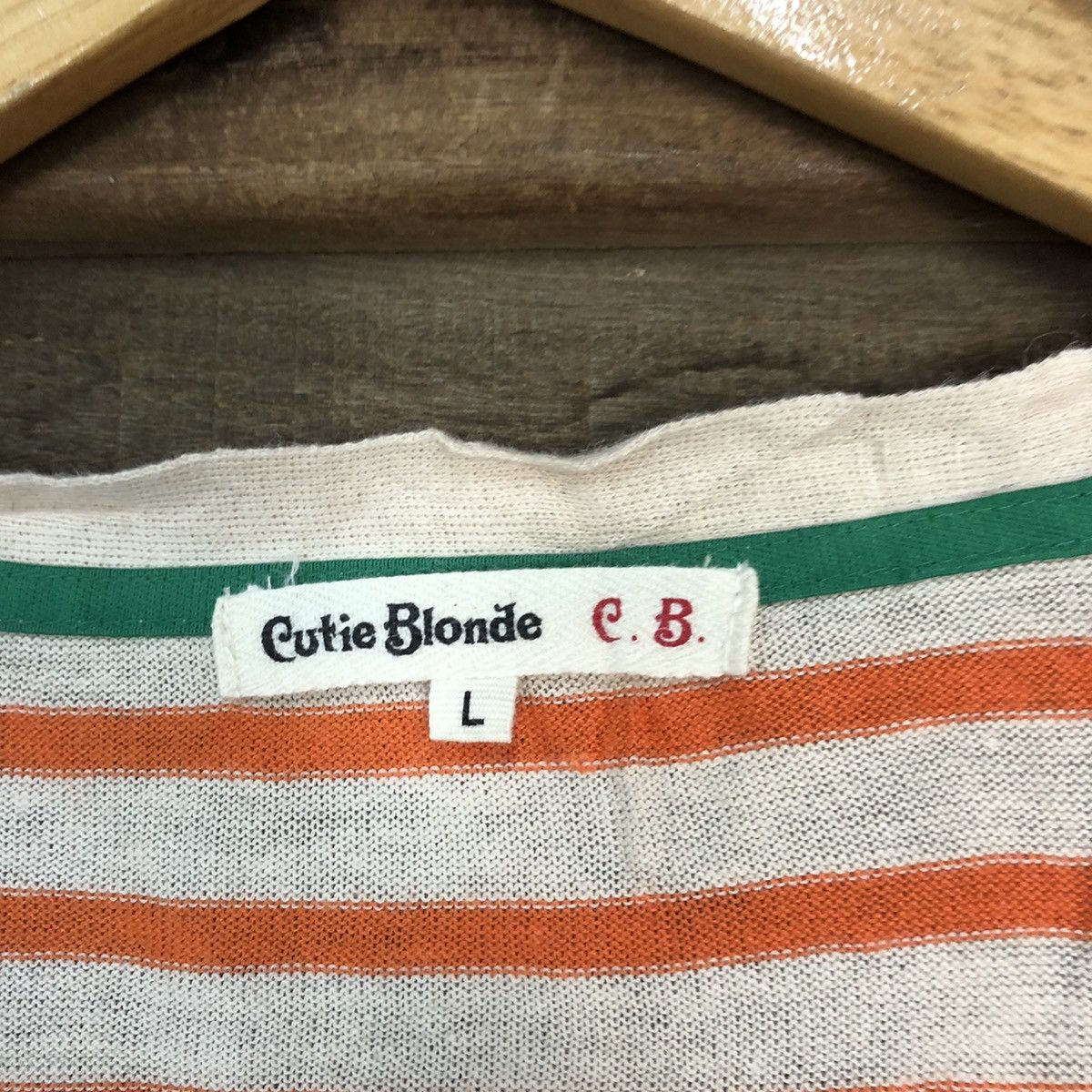 Japanese Brand × OVER THE STRiPES Cutie Blonde Stripe Orange Cardigan knitwear #7241 Size L / US 10 / IT 46 - 7 Thumbnail