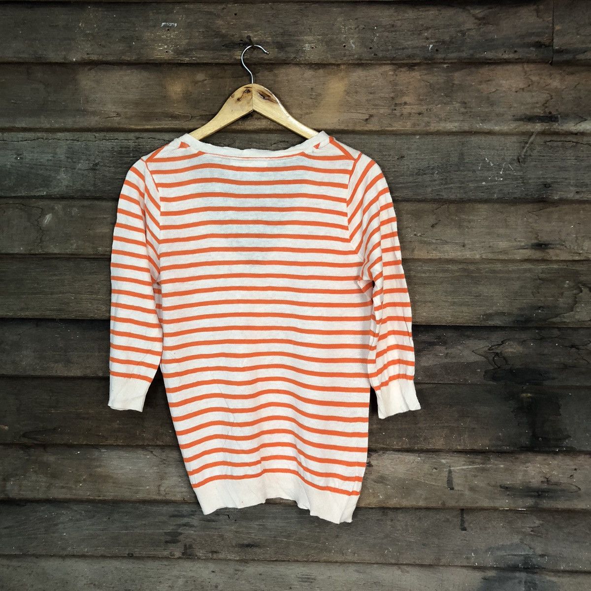 Japanese Brand × OVER THE STRiPES Cutie Blonde Stripe Orange Cardigan knitwear #7241 Size L / US 10 / IT 46 - 8 Thumbnail