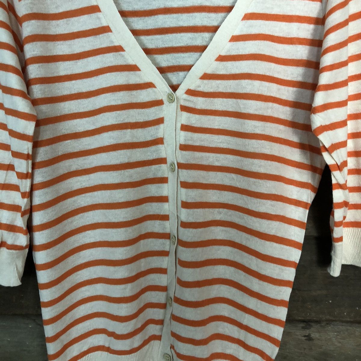 Japanese Brand × OVER THE STRiPES Cutie Blonde Stripe Orange Cardigan knitwear #7241 Size L / US 10 / IT 46 - 5 Thumbnail