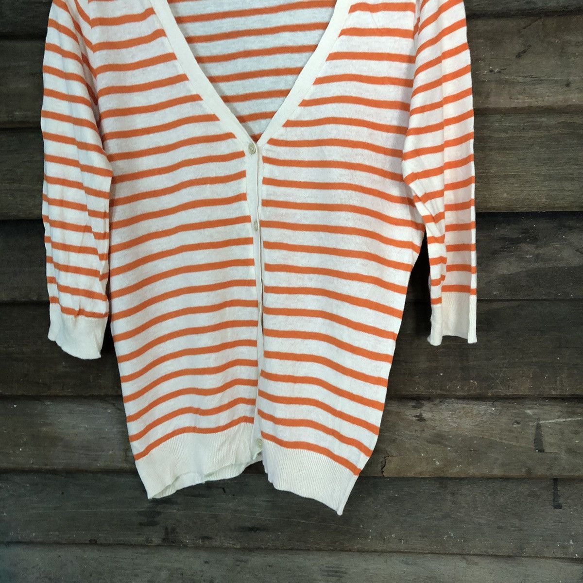 Japanese Brand × OVER THE STRiPES Cutie Blonde Stripe Orange Cardigan knitwear #7241 Size L / US 10 / IT 46 - 3 Thumbnail