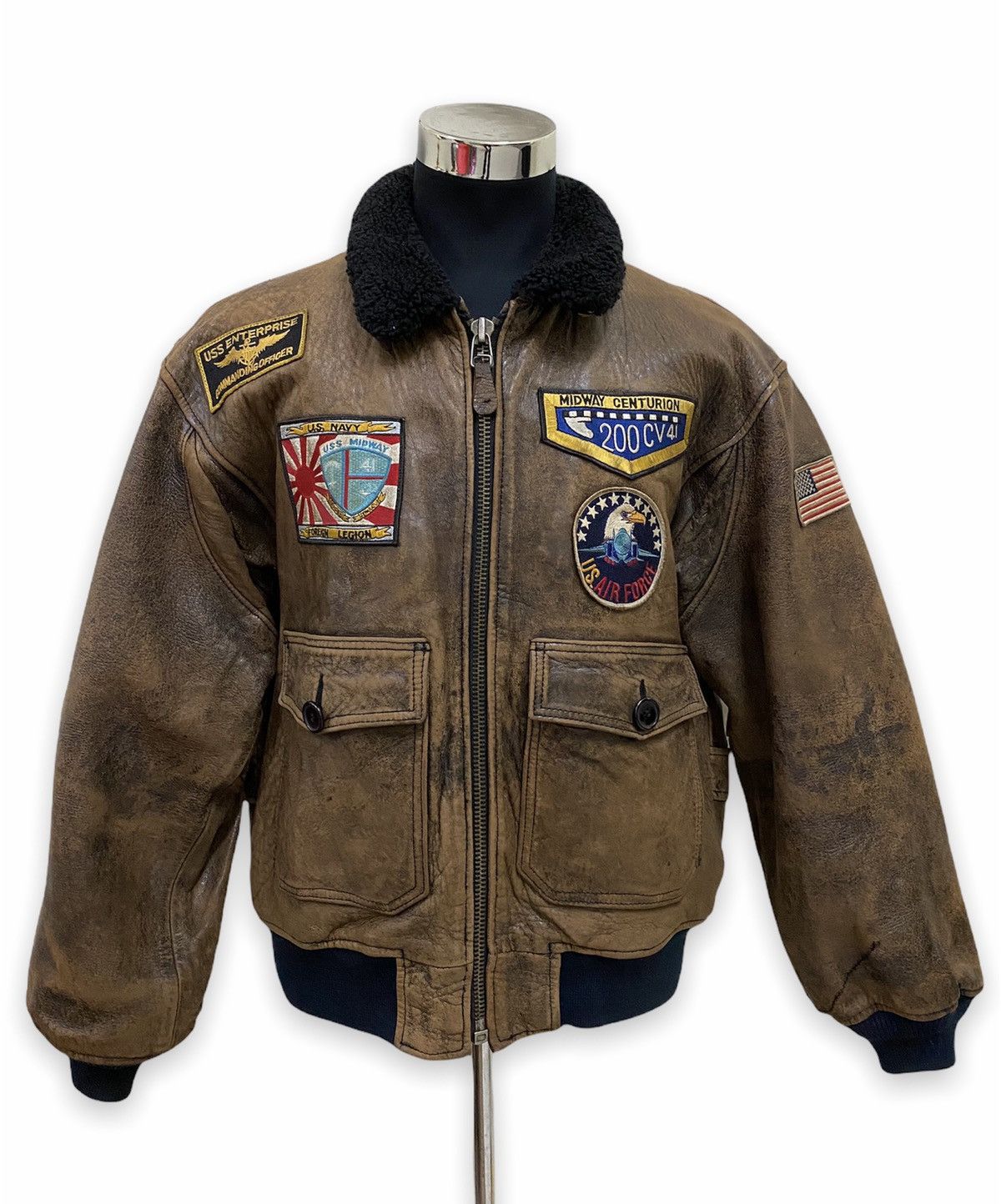 image of Vintage Avirex Flyingtiger Type G1 Leather Jacket in Brown Leather, Men's (Size Medium)