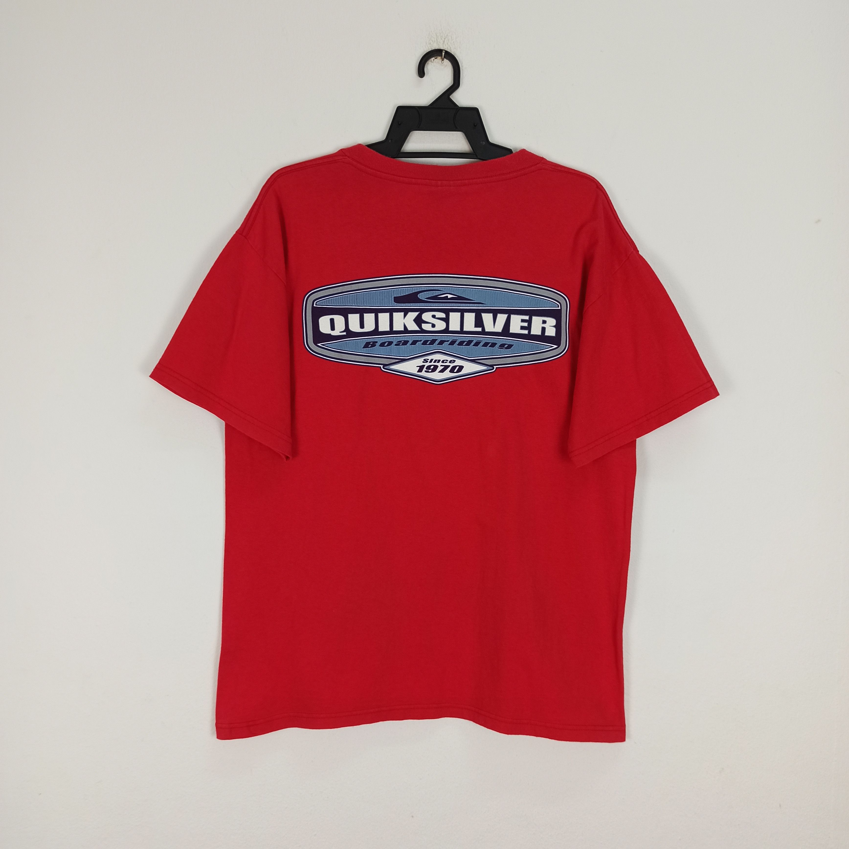 image of Vintage Quiksilver Spell Out Logo Made In Usa in Red, Men's (Size Large)