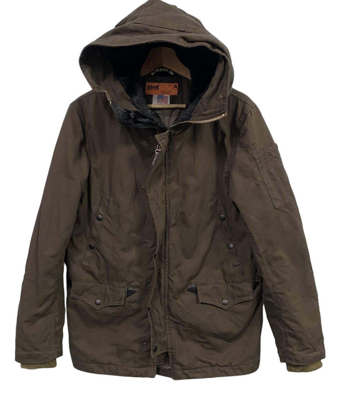 image of Schott Schoot Duck Canvas Parkas in Army Green, Men's (Size Medium)