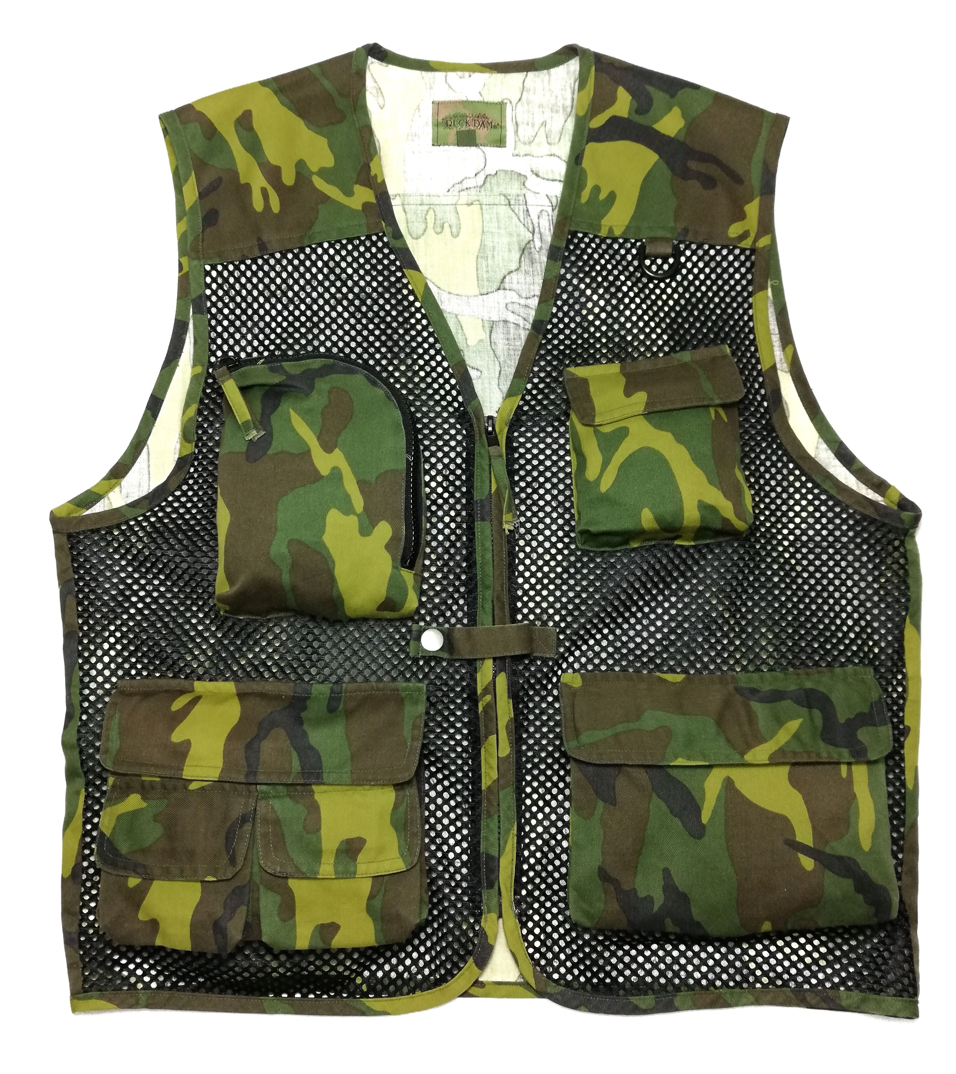 image of Vintage Japan Ruck Dam Tactical Military Camo Vest Jacket in Green Camo, Men's (Size Medium)