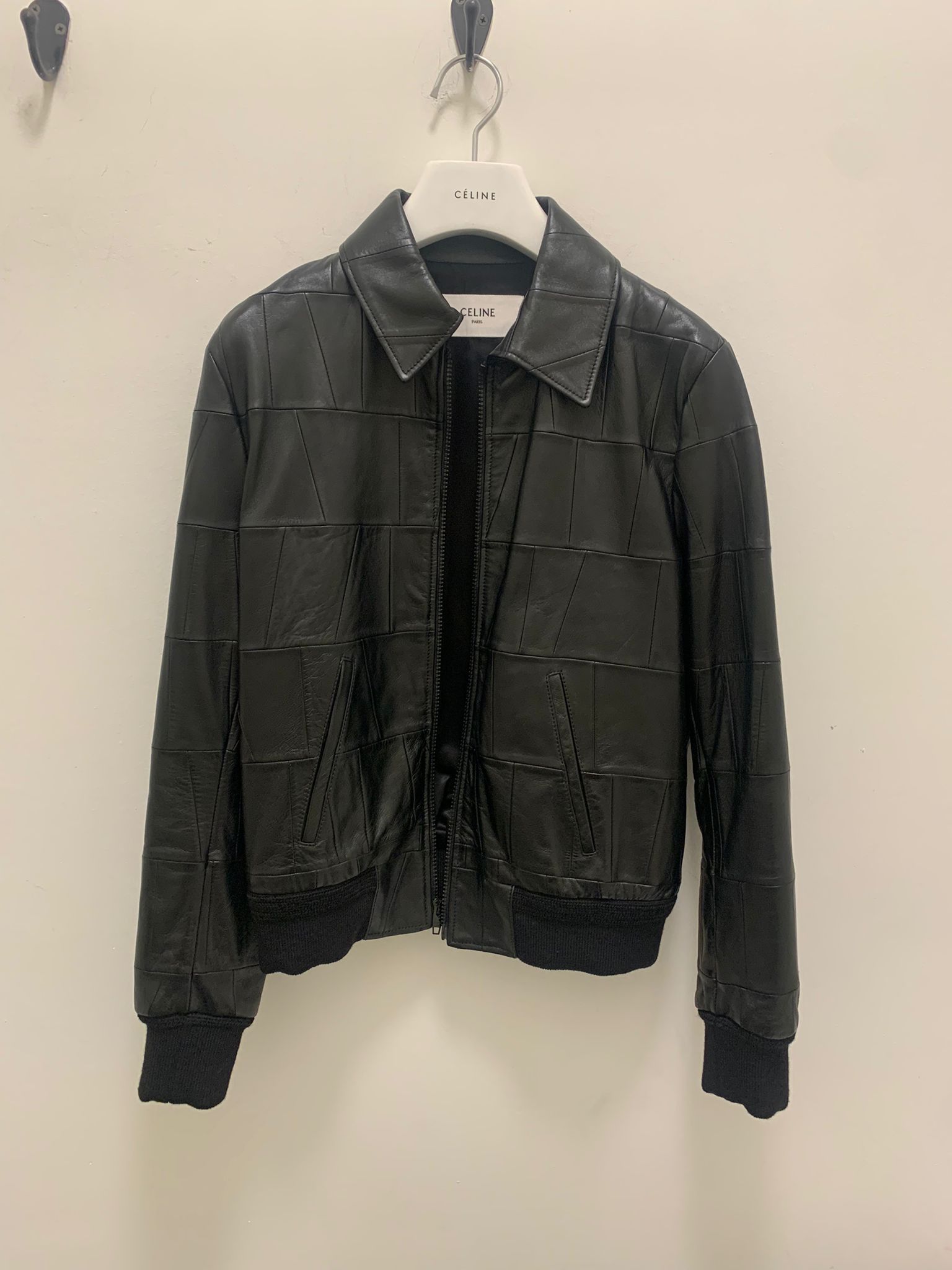 image of Celine Blouson Patchwork Leather Jacket In Black, Men's (Size Small)