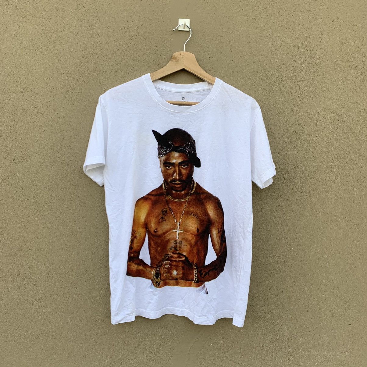 image of Rap Tees x Vintage Tupac Shakur Tshirt Overprint in White, Men's (Size Medium)