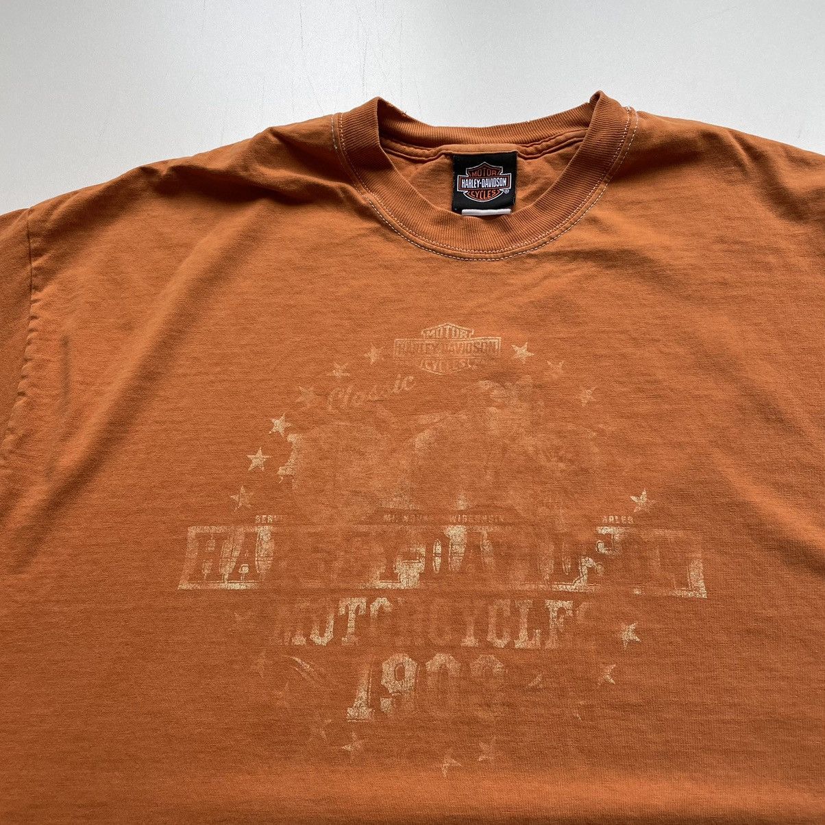 Harley Davidson × Vintage Vintage 2000s Harley Davidson Faded Graphic T Shirt Orange Size US XXL / EU 58 / 5 - 2 Thumbnail