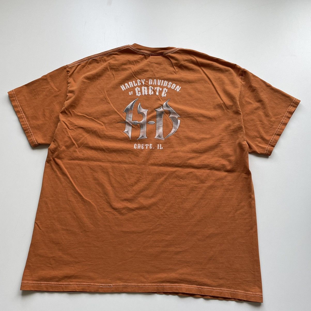 Harley Davidson × Vintage Vintage 2000s Harley Davidson Faded Graphic T Shirt Orange Size US XXL / EU 58 / 5 - 3 Thumbnail