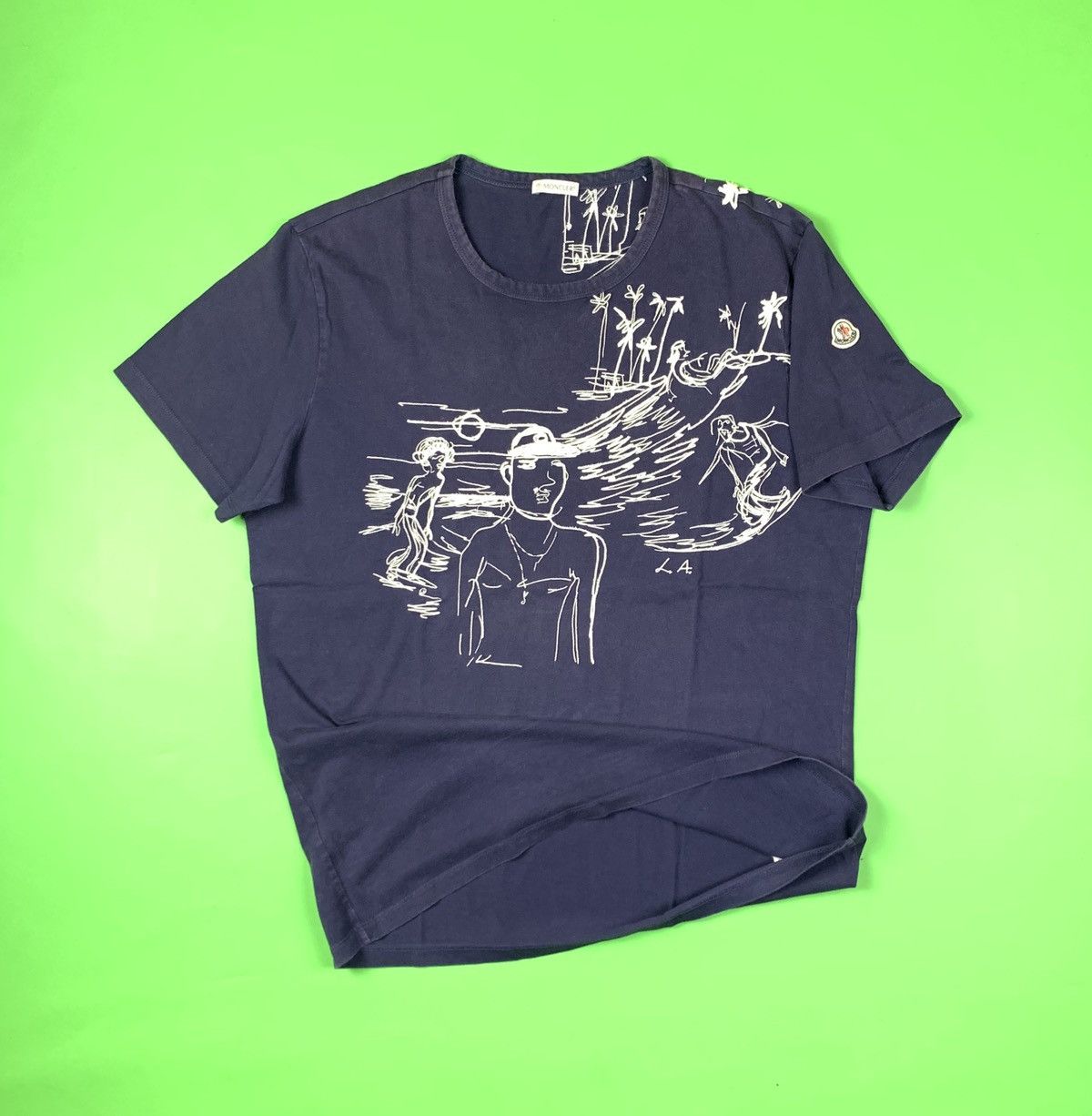 image of Ss17 Moncler X Jean Philippe Delhomme Garment Washed T-Shirt in Washed Blue, Men's (Size Large)