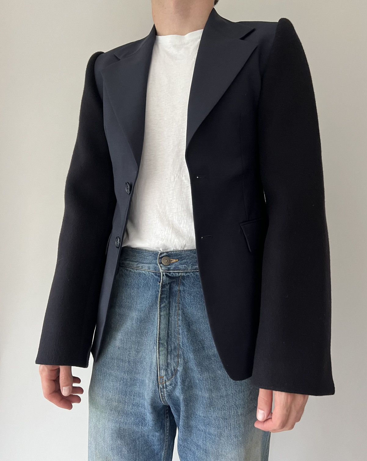 Maison Margiela FW19 Paneled wool and mohair-blend felt and woven blazer Size 40R - 1 Thumbnail