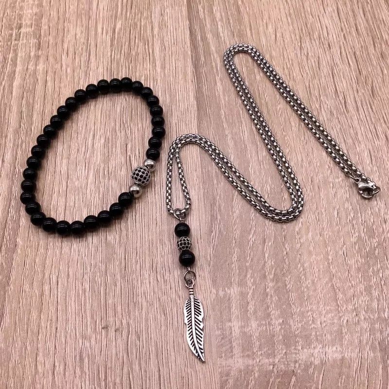 Other Ball Bracelet Feather Pendant Necklace 2 Psc/set Size ONE SIZE - 1 Thumbnail