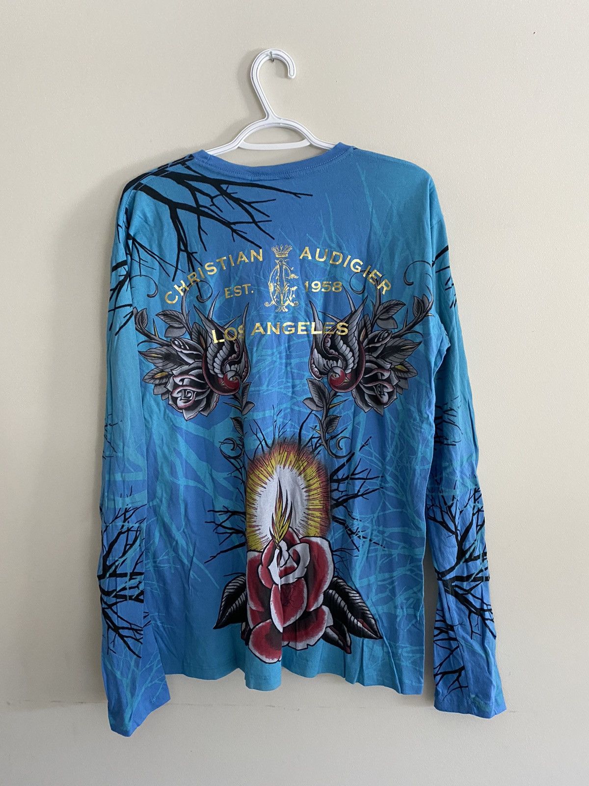 Christian Audigier × Ed Hardy × Japanese Brand Christian Audigier Y2K Tattoo Long Sleeve USA Made Size US XL / EU 56 / 4 - 3 Thumbnail