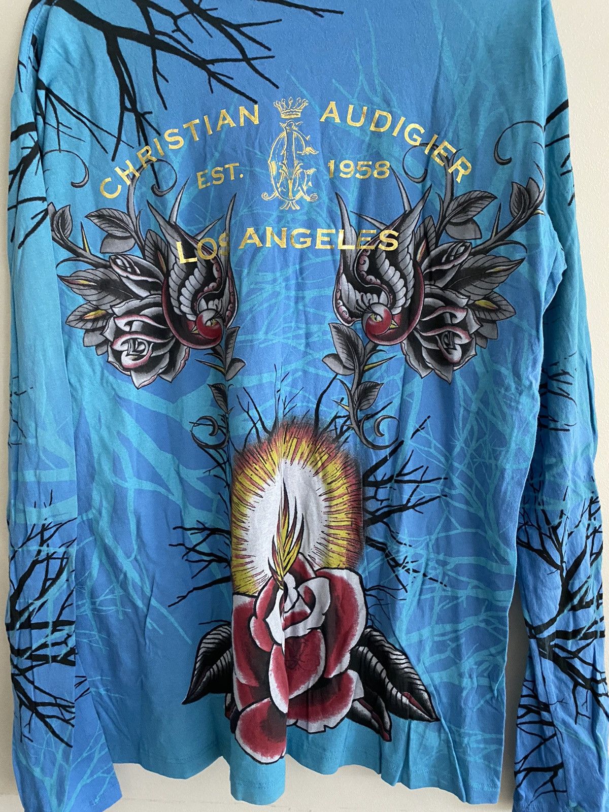 Christian Audigier × Ed Hardy × Japanese Brand Christian Audigier Y2K Tattoo Long Sleeve USA Made Size US XL / EU 56 / 4 - 4 Thumbnail