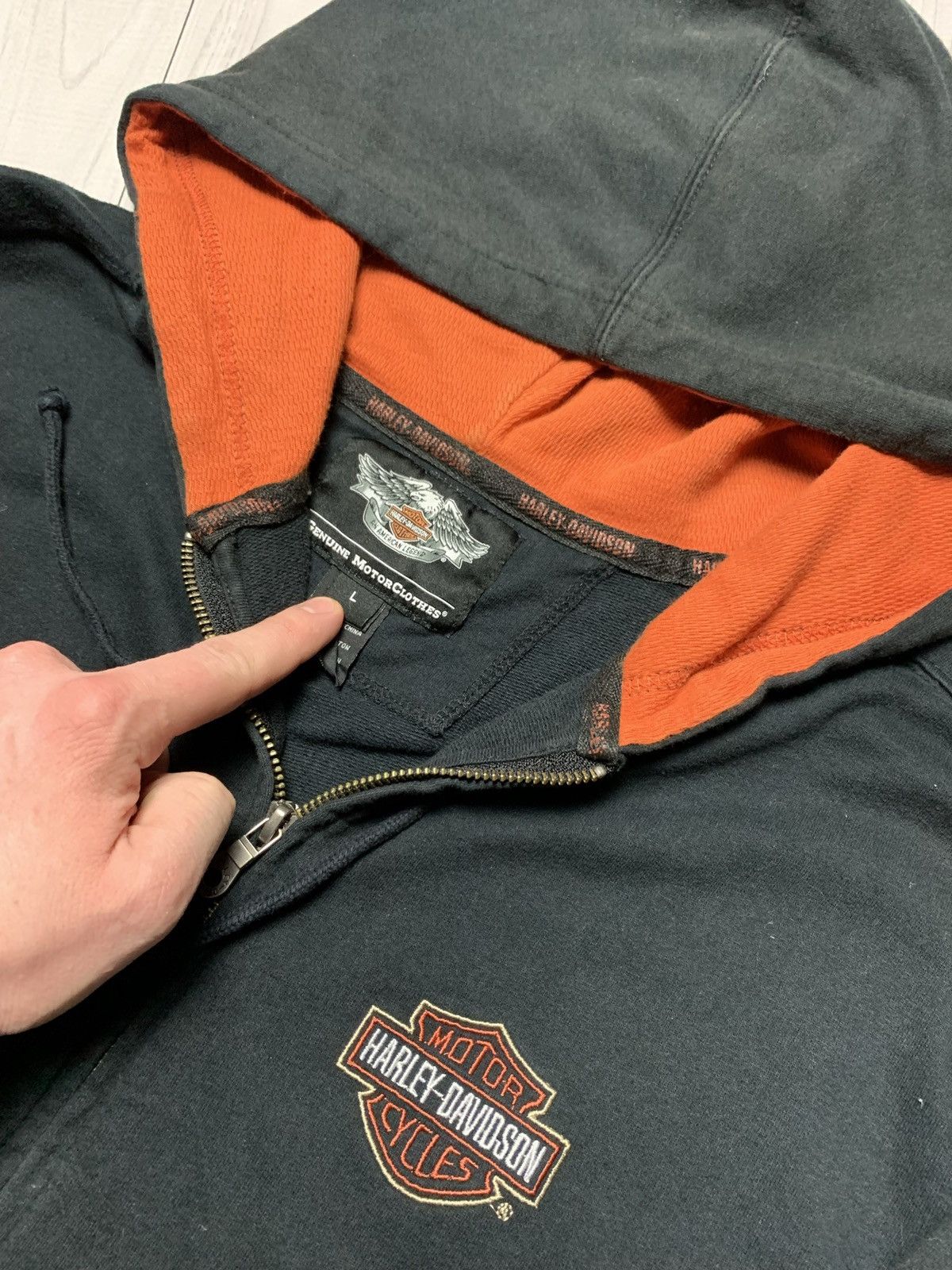 Harley Davidson × Vintage Vintage Harley Davidson zip hoodie size L logo rare big logo Size US L / EU 52-54 / 3 - 3 Thumbnail
