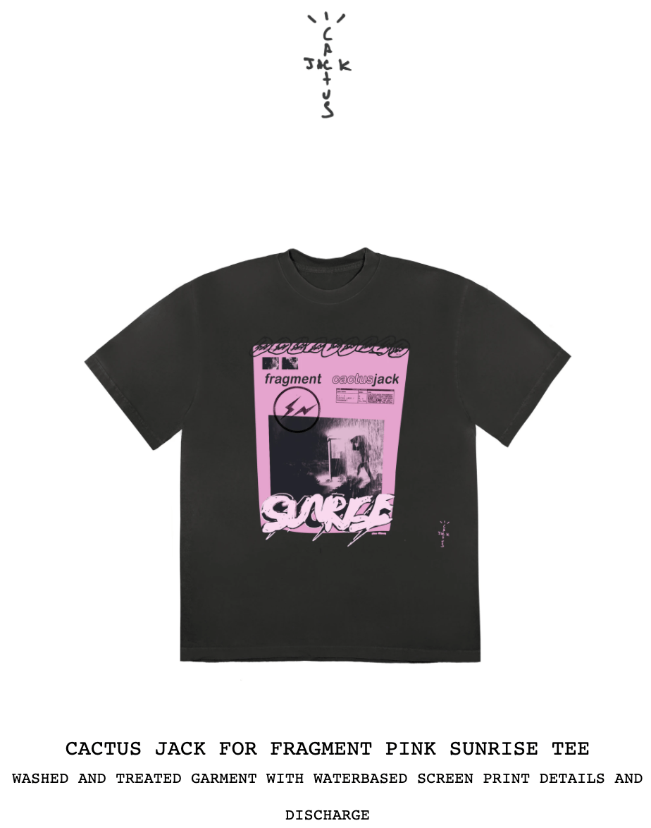 Travis Scott 2XL XXL Cactus Jack for Fragment Pink Sunrise Tee