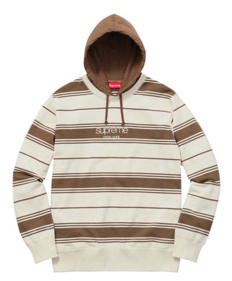 Supreme Striped Hooded Crewneck Brown Grailed