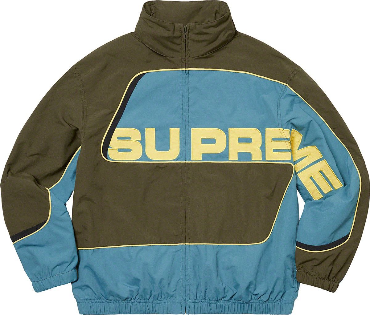 Supreme Autumn 2021 S Paneled Track Jacket Olive Drab Teal Volt Size US M / EU 48-50 / 2 - 1 Thumbnail