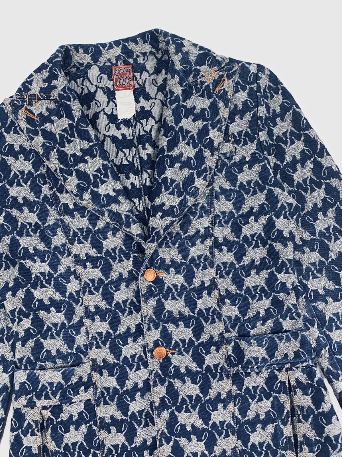 image of Ss1994 Jean Paul Gaultier Pegasus Patterned Jacket in Blue, Women's (Size Medium)