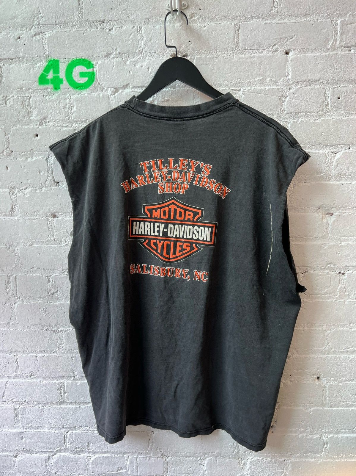image of Thrashed Harley Davidson Black Tank Top Shirt Cutoff, Men's (Size 2XL)