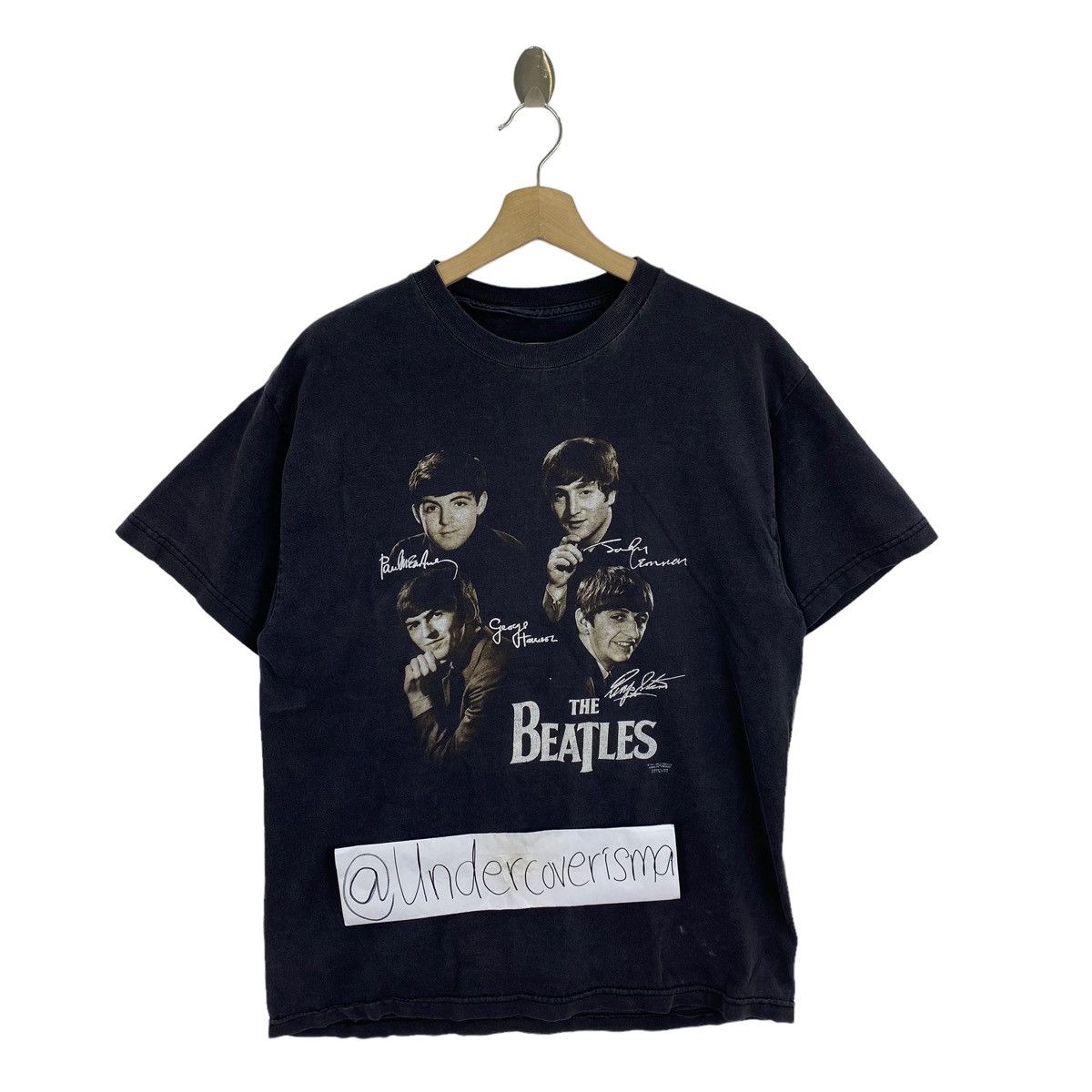 Band Tees × Vintage Vintage 90s THE BEATLES Rock Band Singer Face Print Black Size US M / EU 48-50 / 2 - 1 Thumbnail