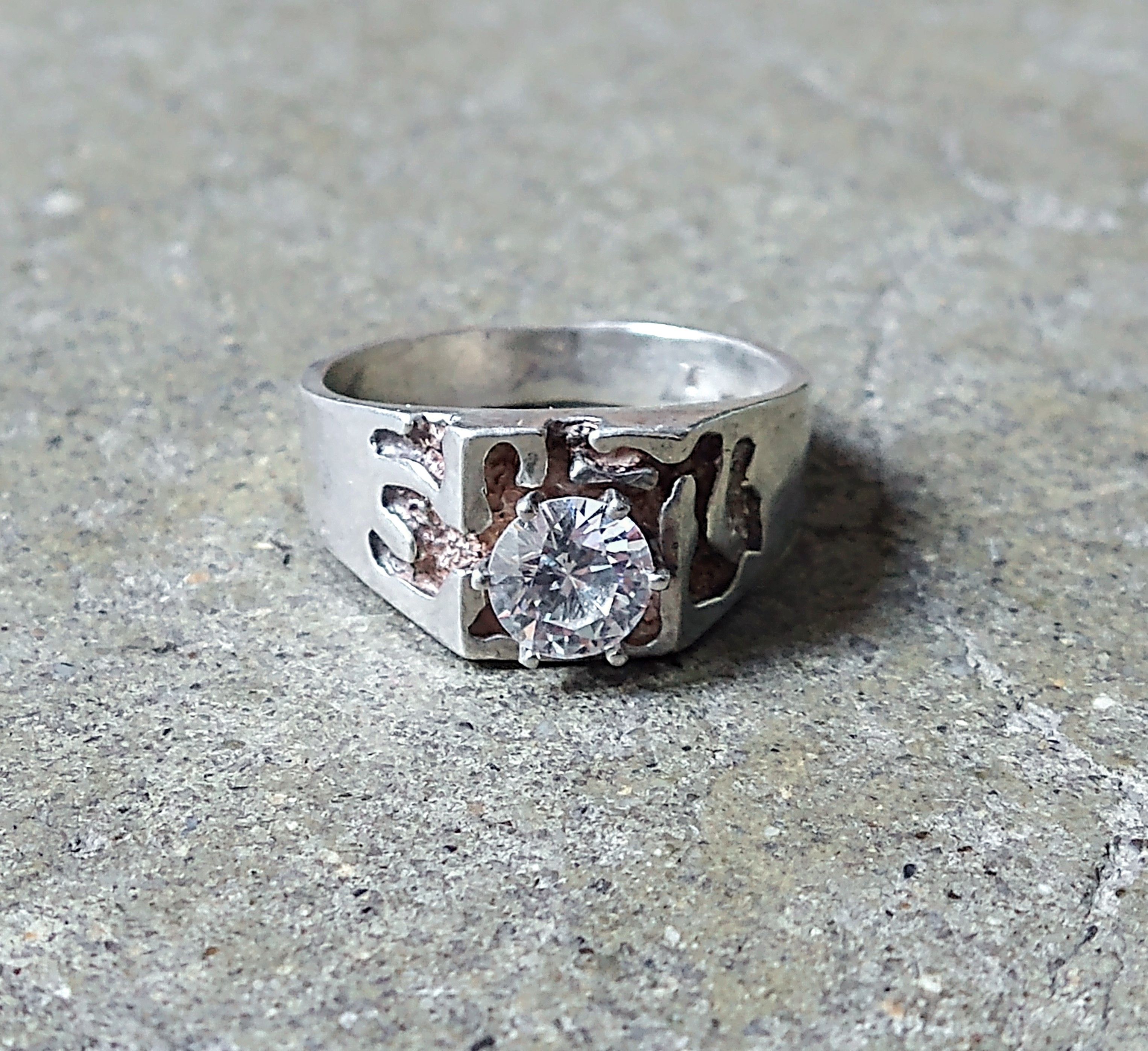 Jewelry × Vintage Sterling Silver Ring Size 9.75 CZ Nugget Brutalist Modern Size ONE SIZE - 2 Thumbnail
