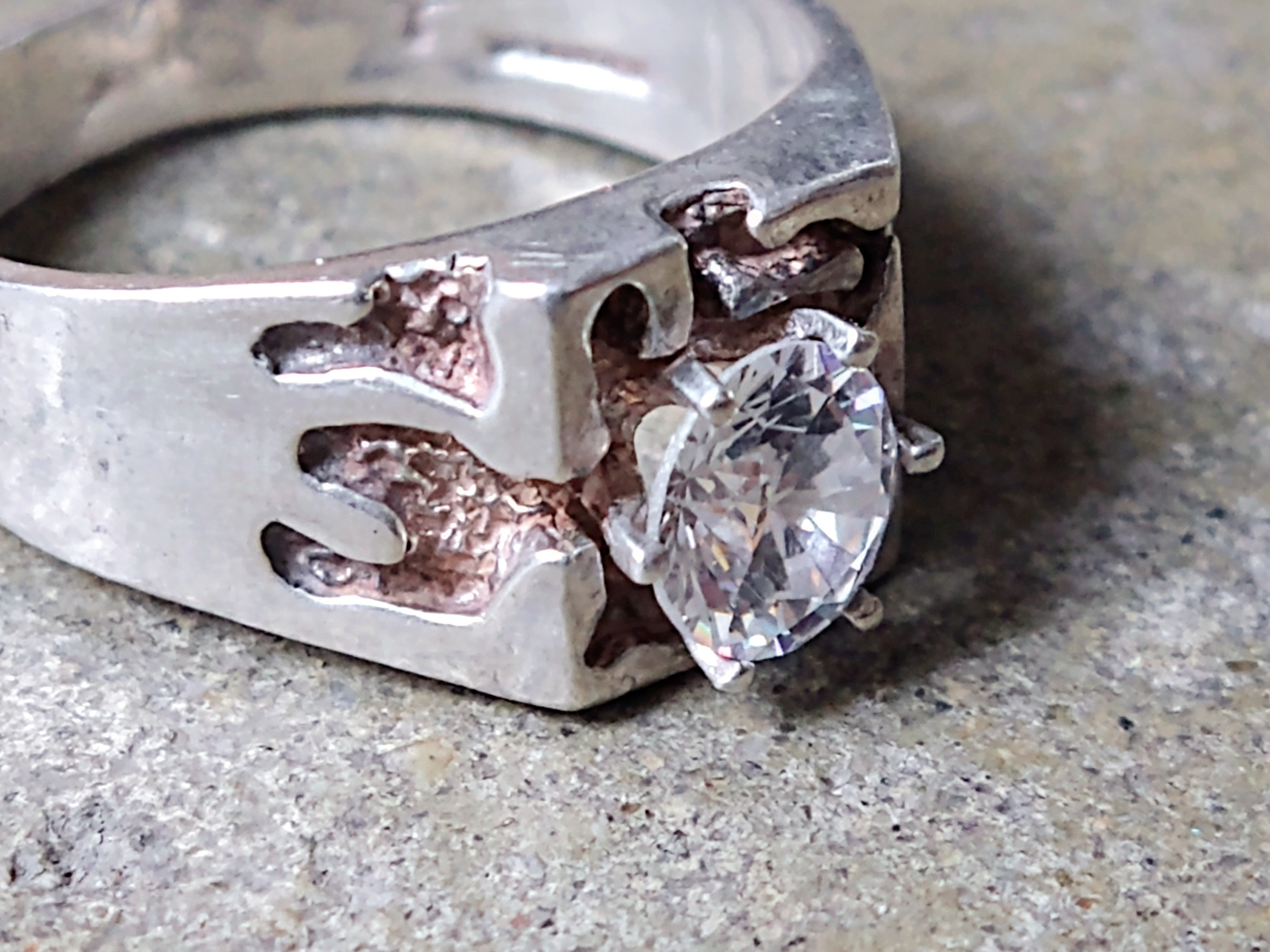 Jewelry × Vintage Sterling Silver Ring Size 9.75 CZ Nugget Brutalist Modern Size ONE SIZE - 4 Thumbnail