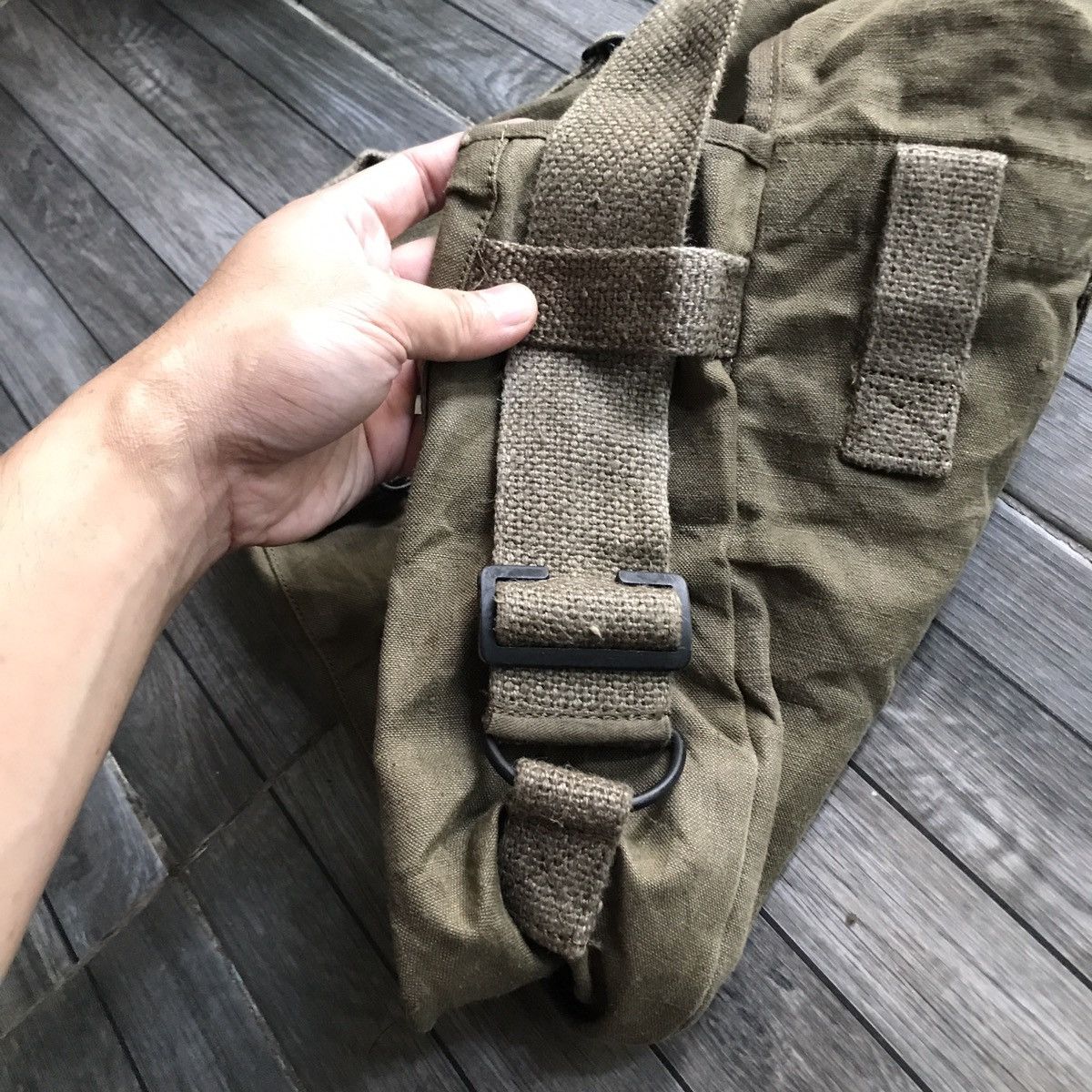 Vintage TRUE VINTAGE 50s FRENCH ARMY LINEN SLING BAG Size ONE SIZE - 3 Thumbnail