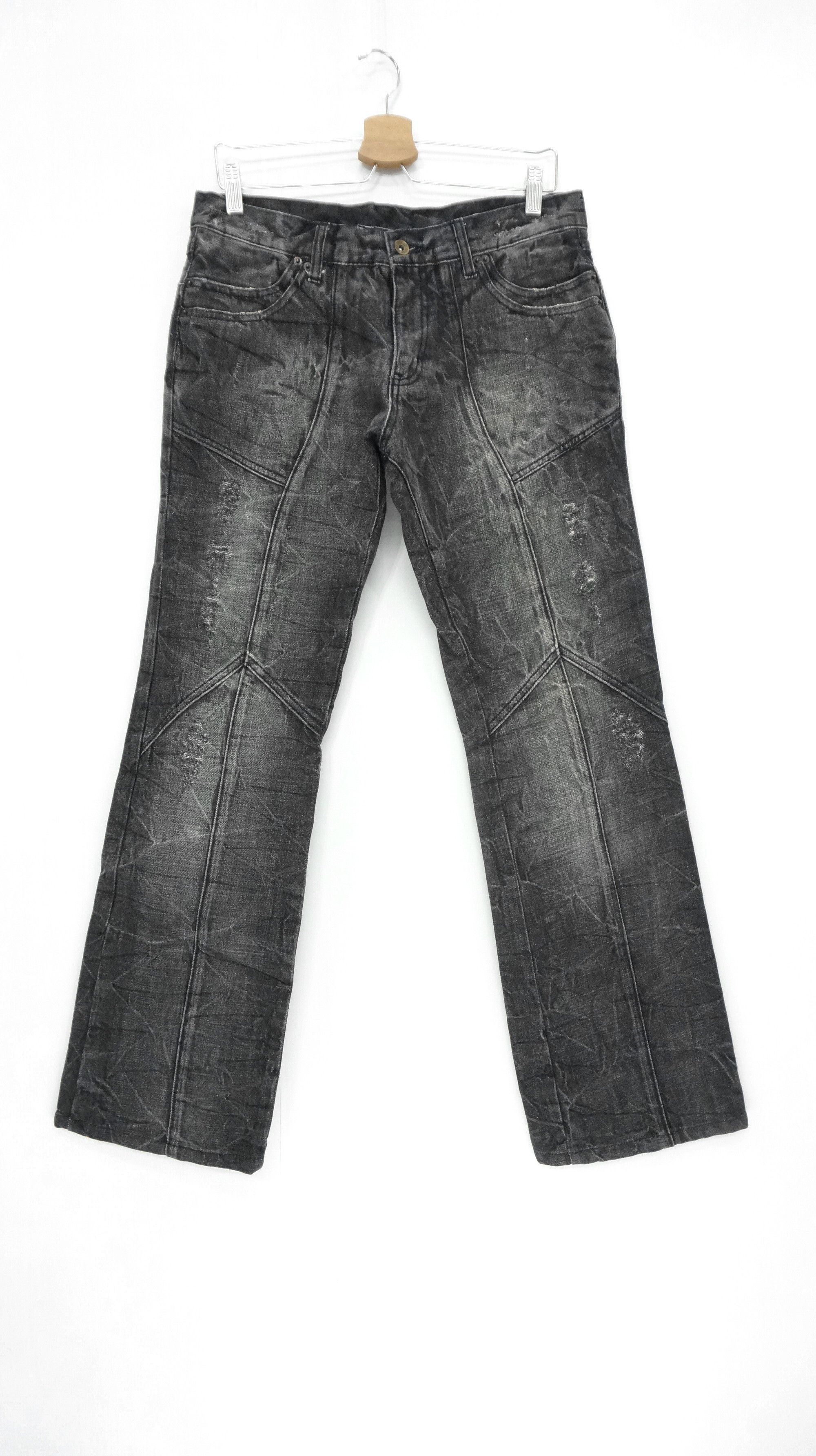 image of Vintage Semantic Design Distressed Patchwork Denim Pants in Black, Men's (Size 30)