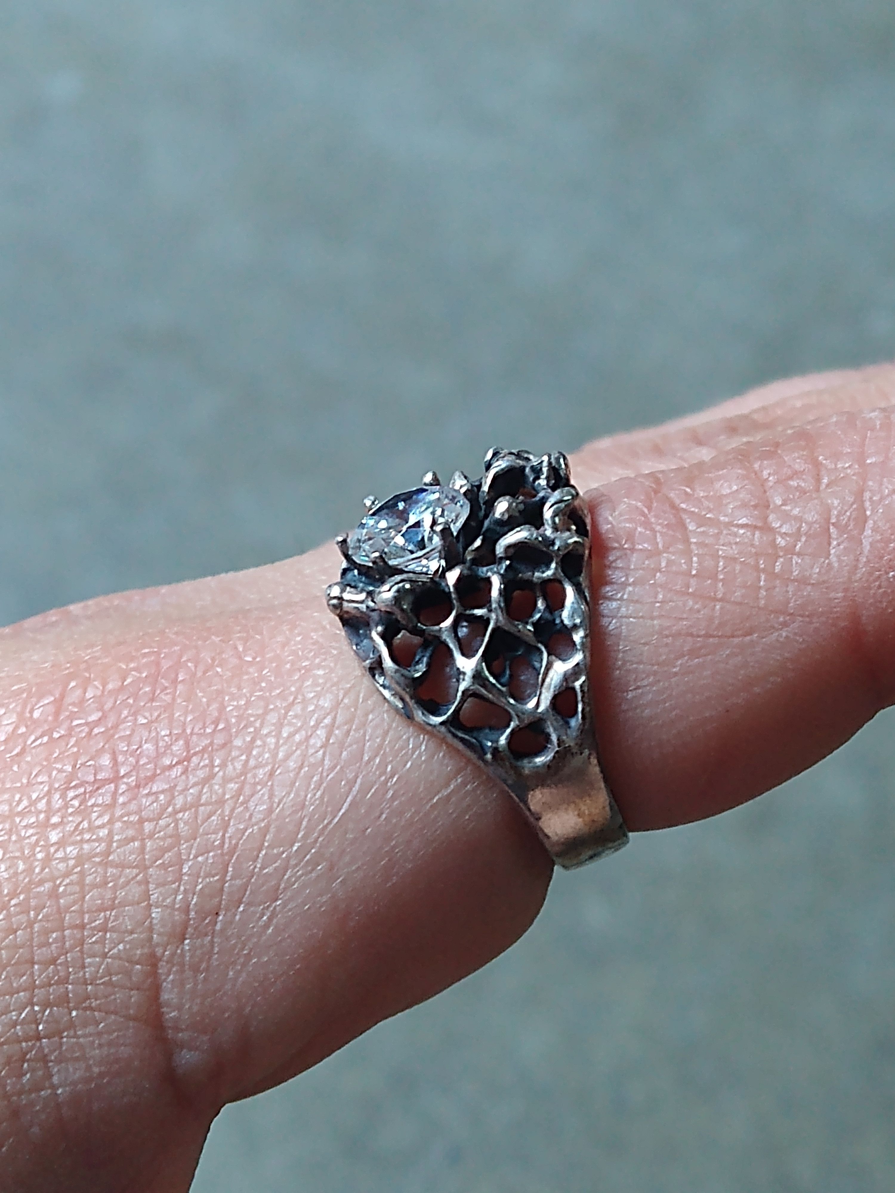 Other Sterling Silver Ring Size 10.5 Clear CZ Brutalist Modern Size ONE SIZE - 15 Thumbnail