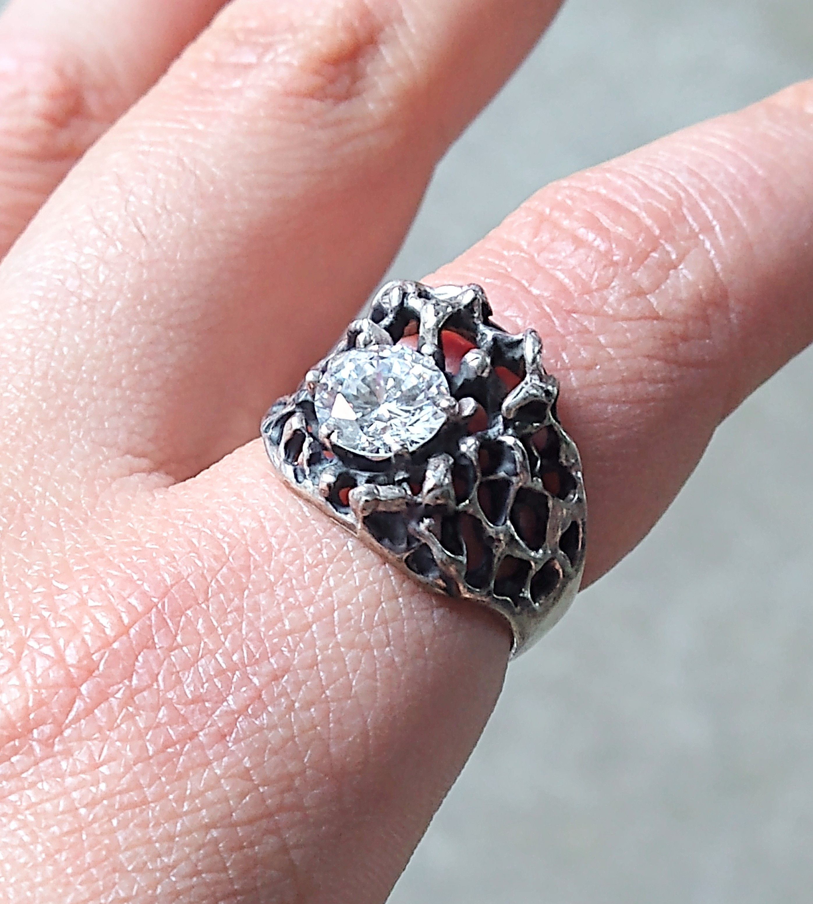 Other Sterling Silver Ring Size 10.5 Clear CZ Brutalist Modern Size ONE SIZE - 1 Thumbnail