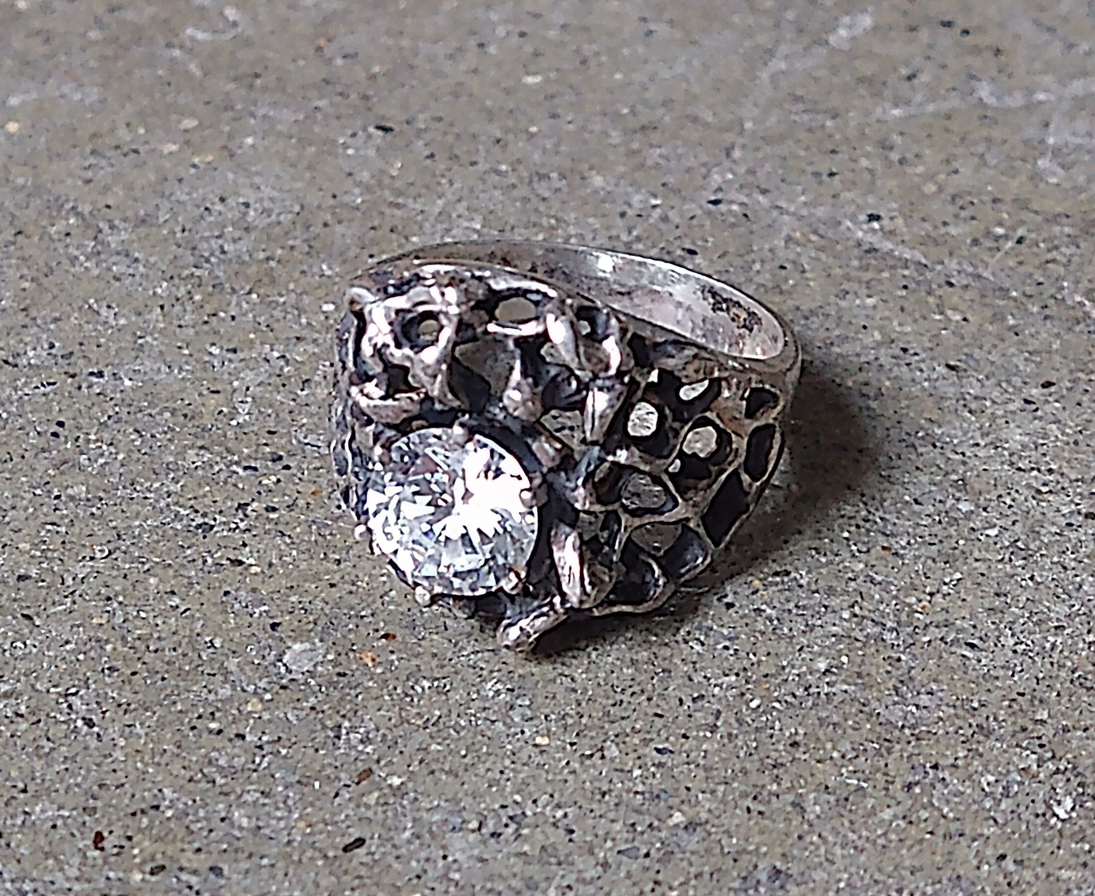 Other Sterling Silver Ring Size 10.5 Clear CZ Brutalist Modern Size ONE SIZE - 4 Thumbnail