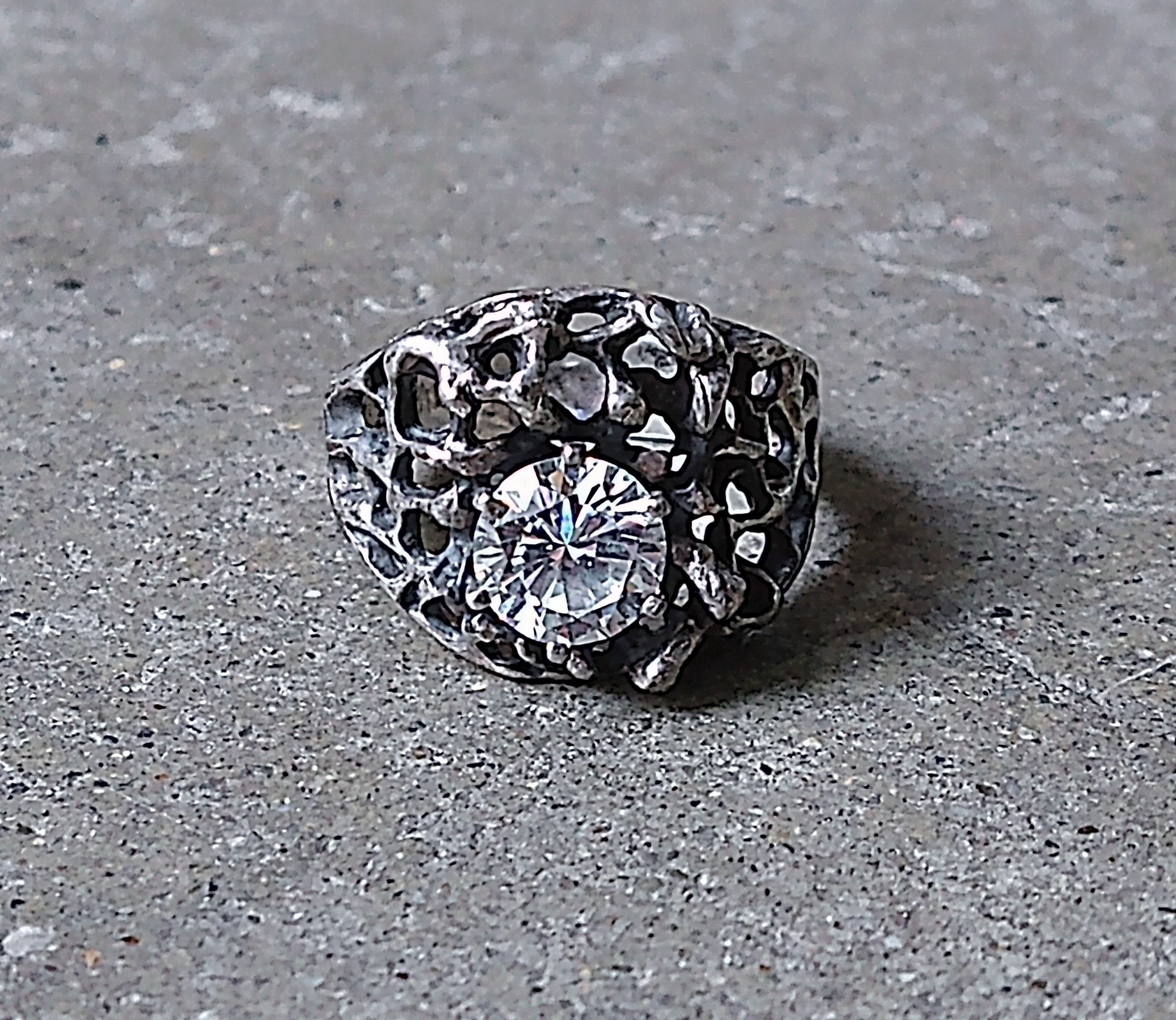 Other Sterling Silver Ring Size 10.5 Clear CZ Brutalist Modern Size ONE SIZE - 3 Thumbnail