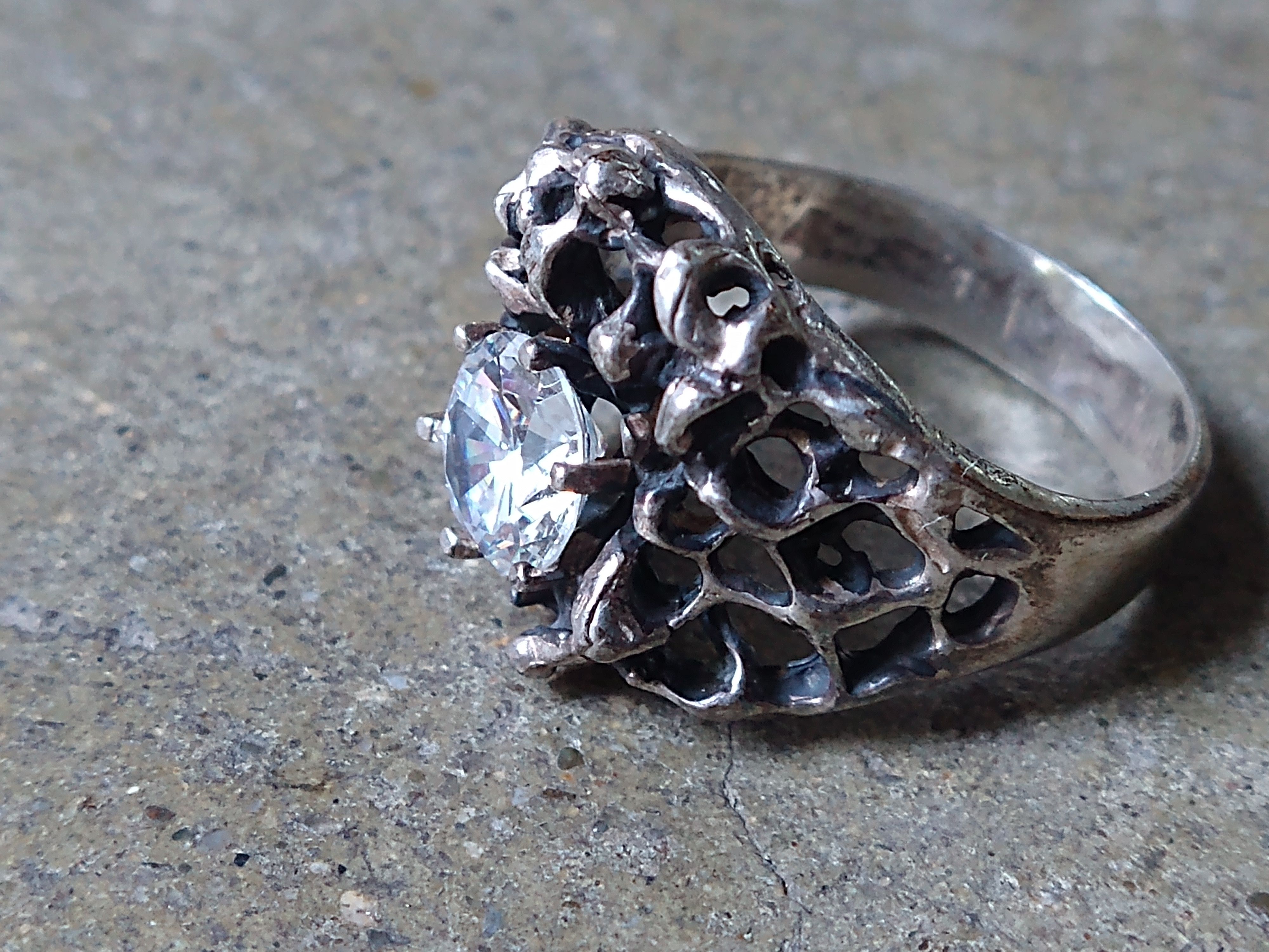 Other Sterling Silver Ring Size 10.5 Clear CZ Brutalist Modern Size ONE SIZE - 5 Thumbnail