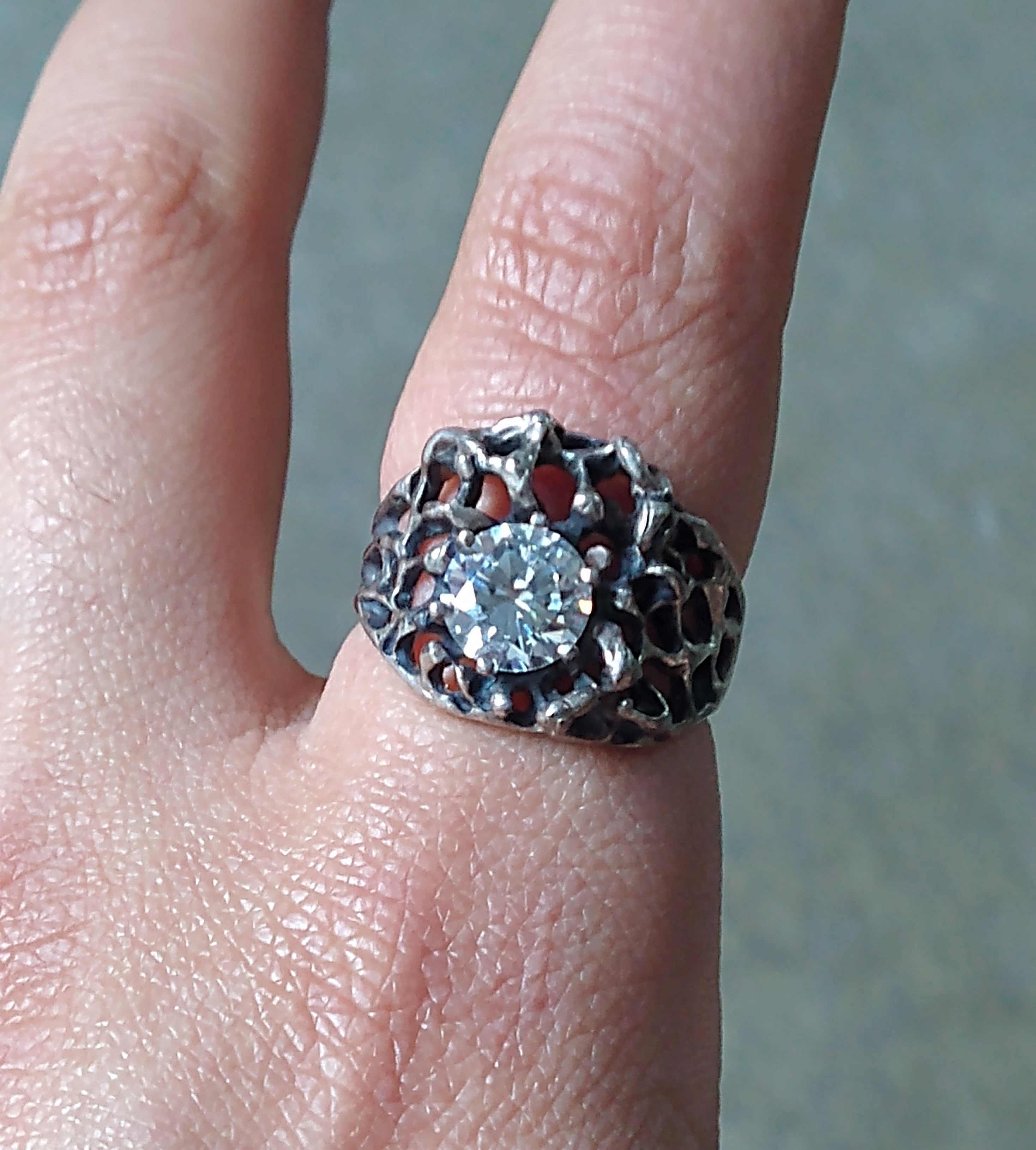 Other Sterling Silver Ring Size 10.5 Clear CZ Brutalist Modern Size ONE SIZE - 14 Thumbnail